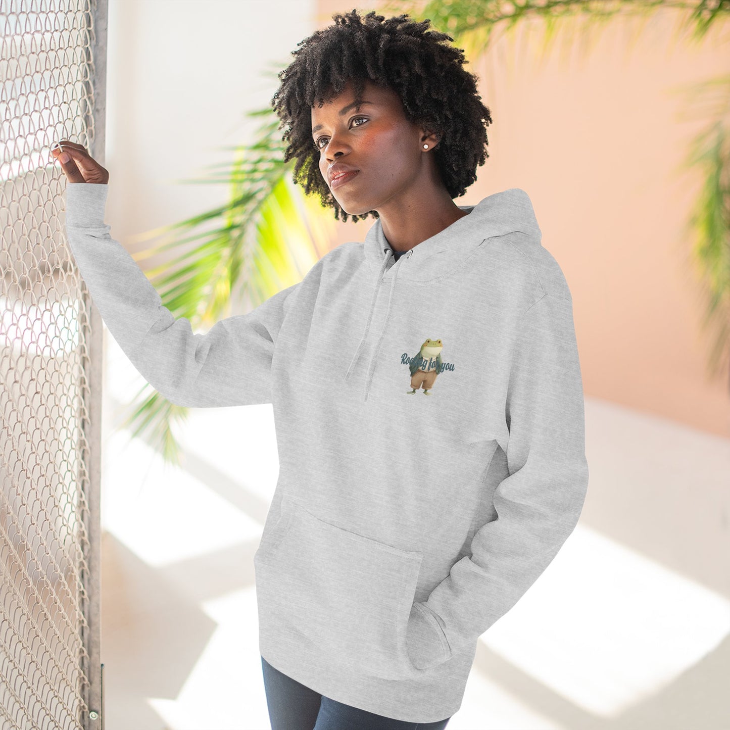 Encouraging Frog Fleece Hoodie, Gift for Friends, Motivational Apparel, Cute Animal Sweatshirt, Supportive Layering Piece