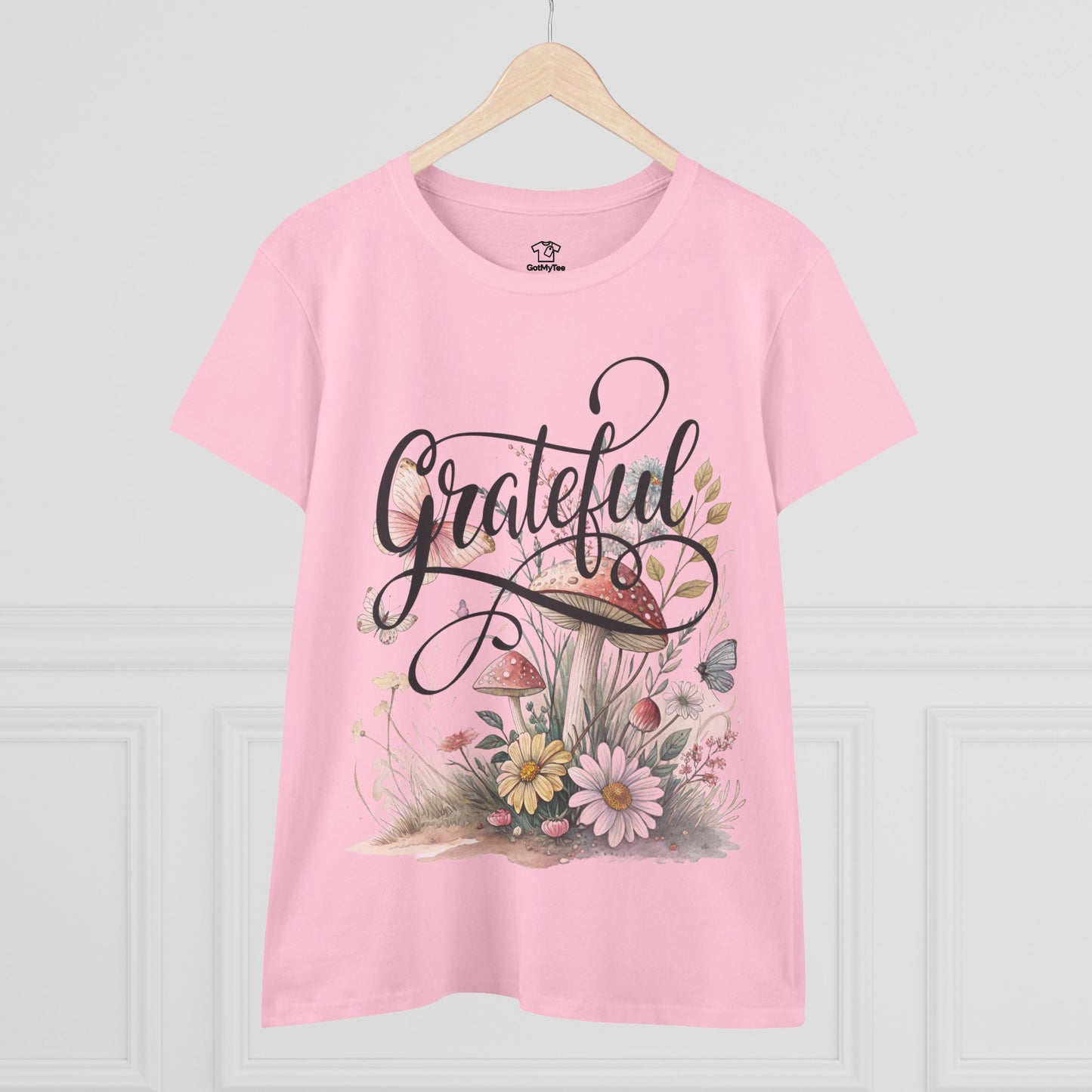 Grateful Women's Cotton Tee, Vintage Style Tee, Flower Tee, Gift for Her, Daily Wear, Nature Lover Shirt