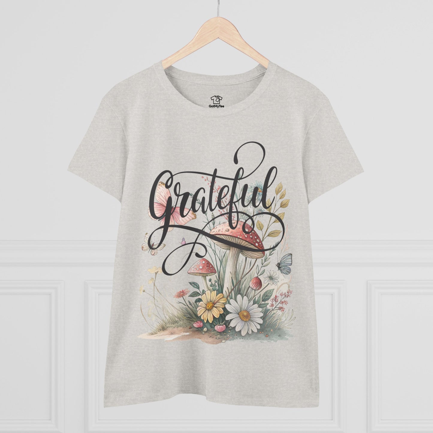Grateful Women's Cotton Tee, Vintage Style Tee, Flower Tee, Gift for Her, Daily Wear, Nature Lover Shirt