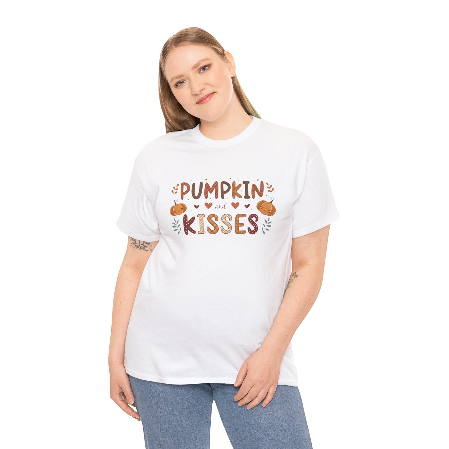 Fall Vibes Unisex Heavy Cotton Tee - Pumpkin Kisses Tee, Autumn Shirt, Halloween Apparel, Cozy Fall Outfit, Seasonal Gift