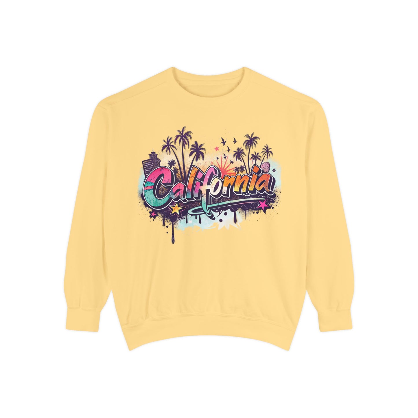 California Vibes Garment-Dyed Sweatshirt, Cozy Unisex Sweatshirt, Summer Apparel, Travel Gift, Beachwear, Casual Outfit