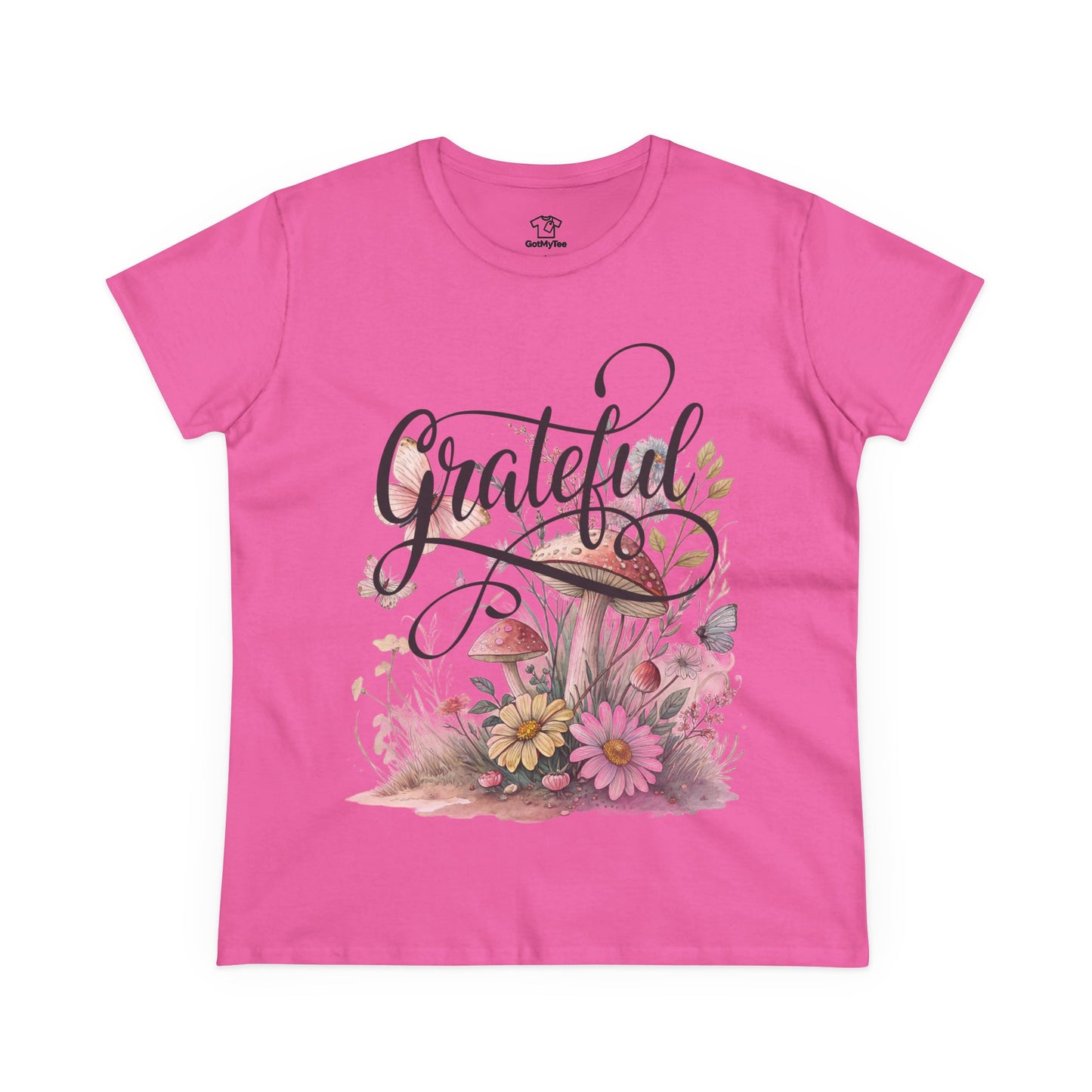 Grateful Women's Cotton Tee, Vintage Style Tee, Flower Tee, Gift for Her, Daily Wear, Nature Lover Shirt