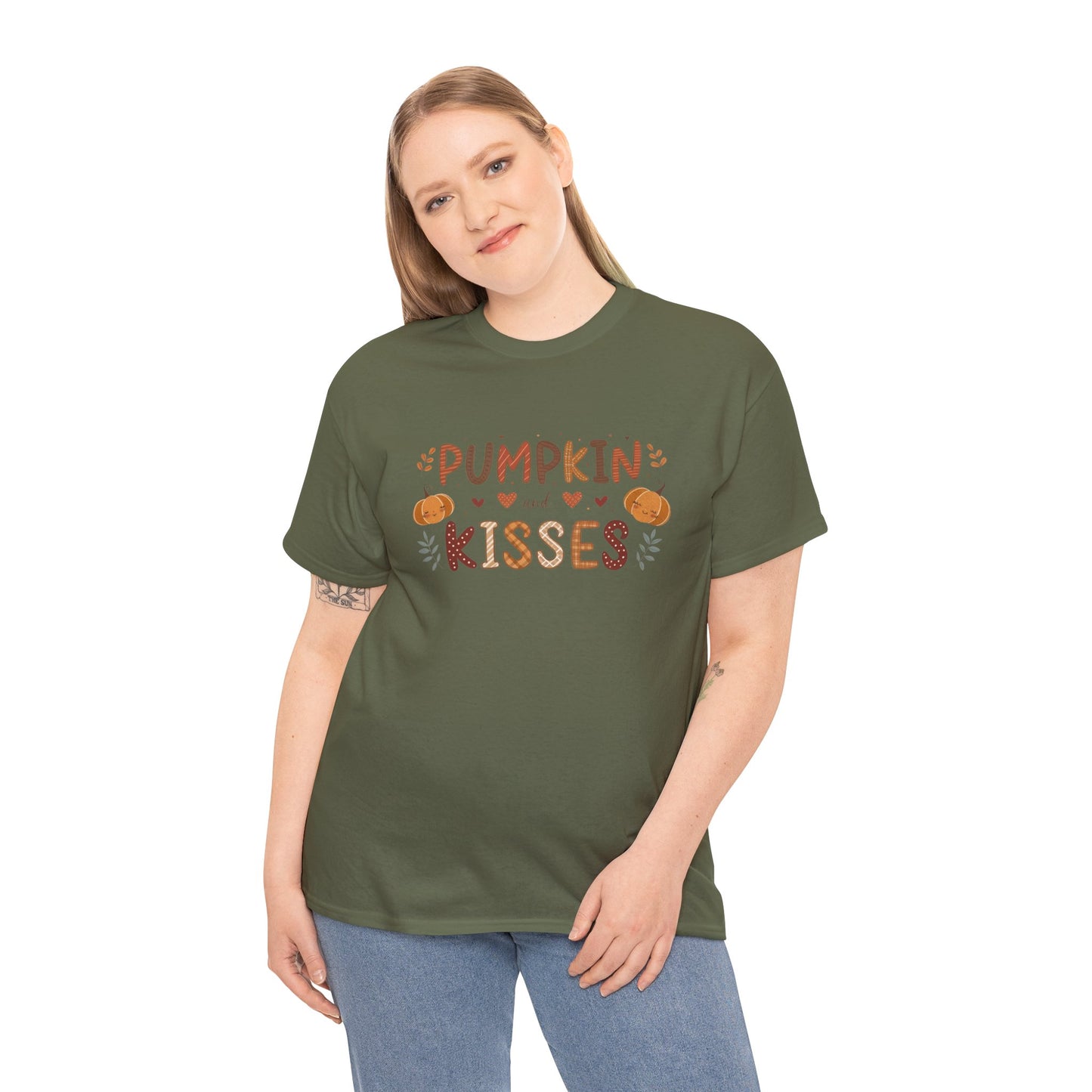 Fall Vibes Unisex Heavy Cotton Tee - Pumpkin Kisses Tee, Autumn Shirt, Halloween Apparel, Cozy Fall Outfit, Seasonal Gift
