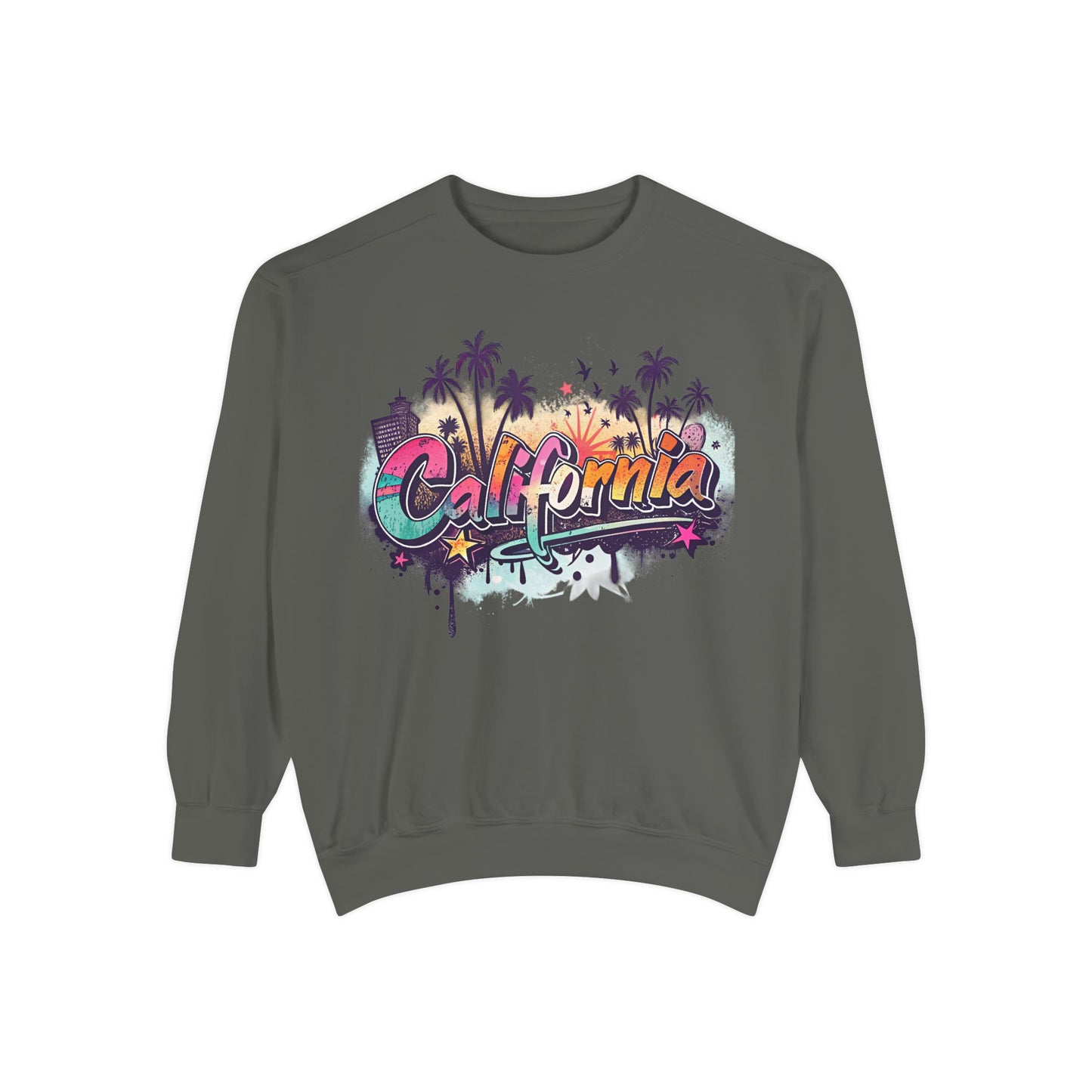 California Vibes Garment-Dyed Sweatshirt, Cozy Unisex Sweatshirt, Summer Apparel, Travel Gift, Beachwear, Casual Outfit
