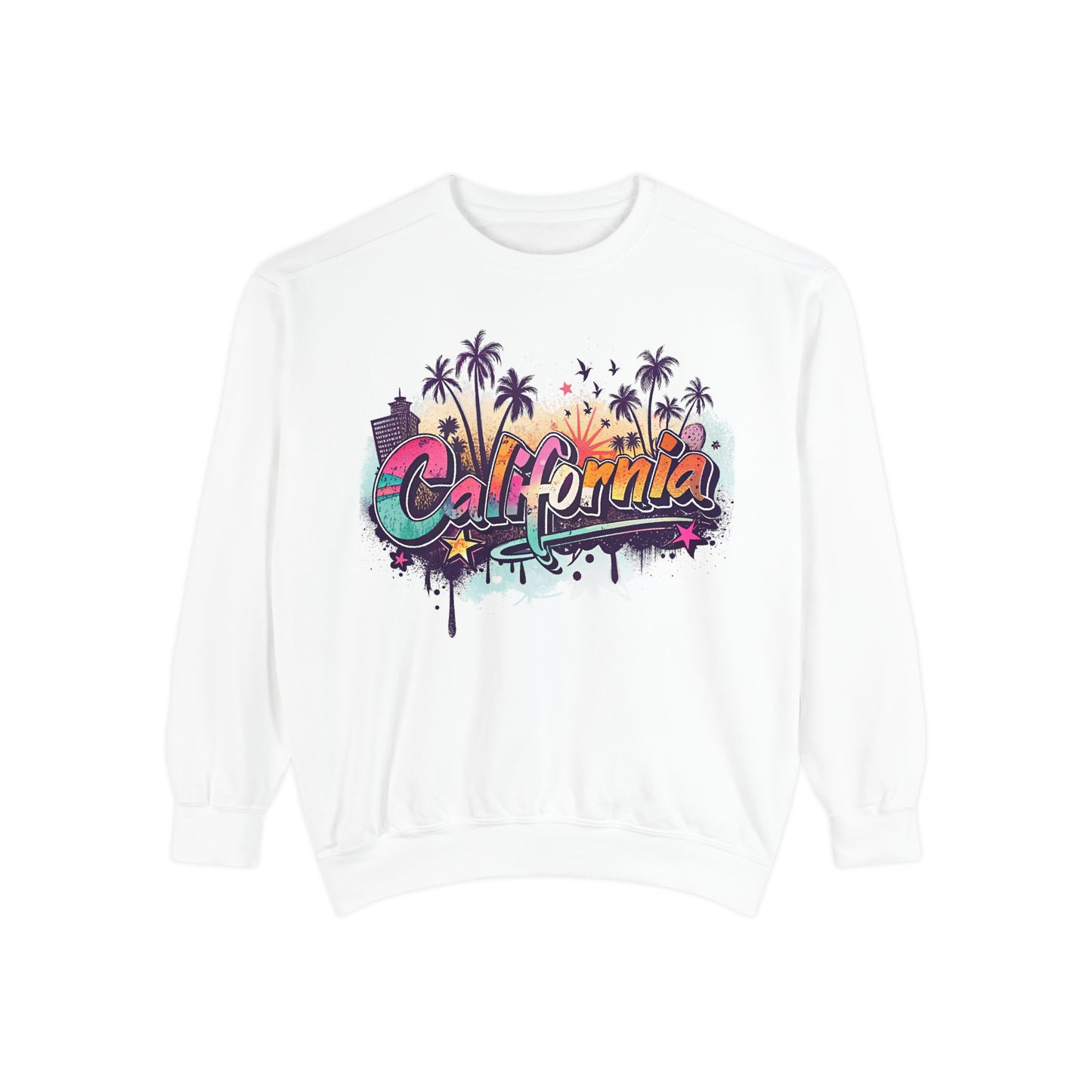 California Vibes Garment-Dyed Sweatshirt, Cozy Unisex Sweatshirt, Summer Apparel, Travel Gift, Beachwear, Casual Outfit