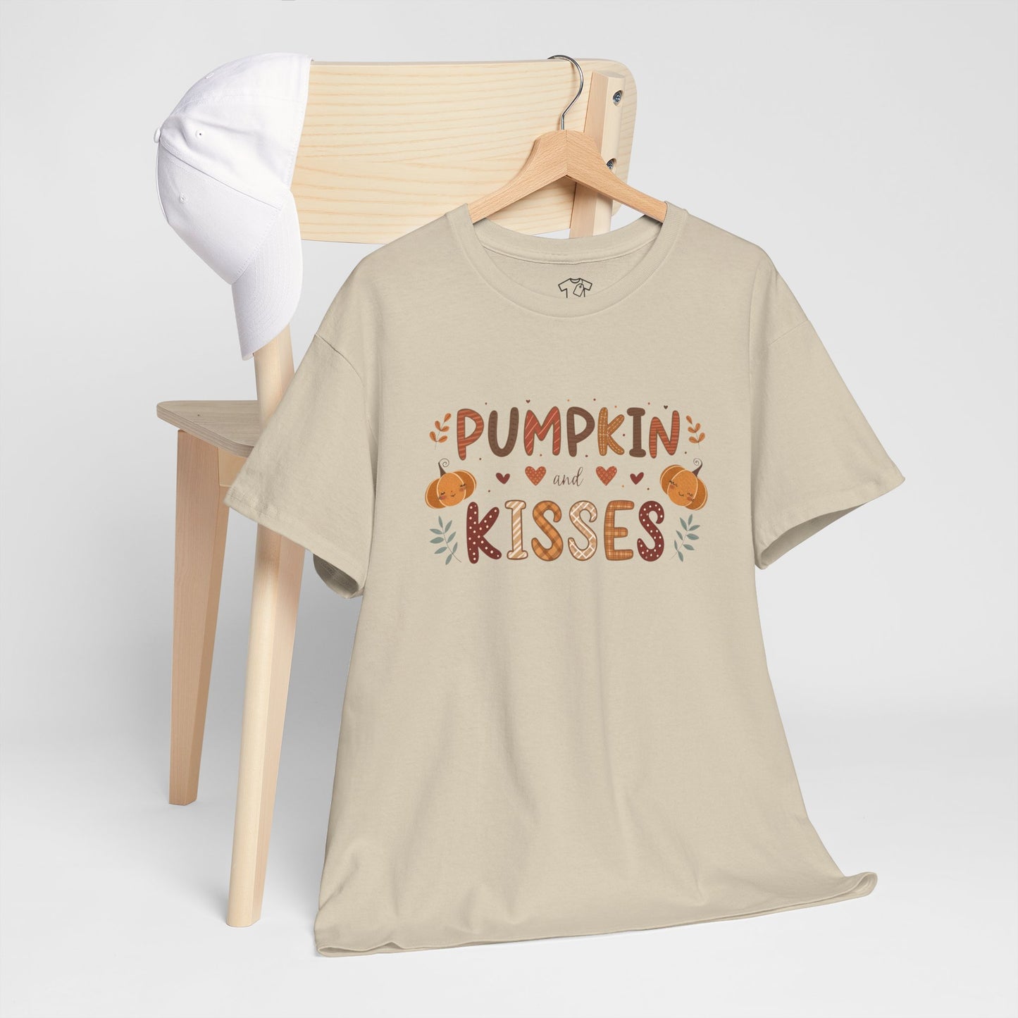 Fall Vibes Unisex Heavy Cotton Tee - Pumpkin Kisses Tee, Autumn Shirt, Halloween Apparel, Cozy Fall Outfit, Seasonal Gift