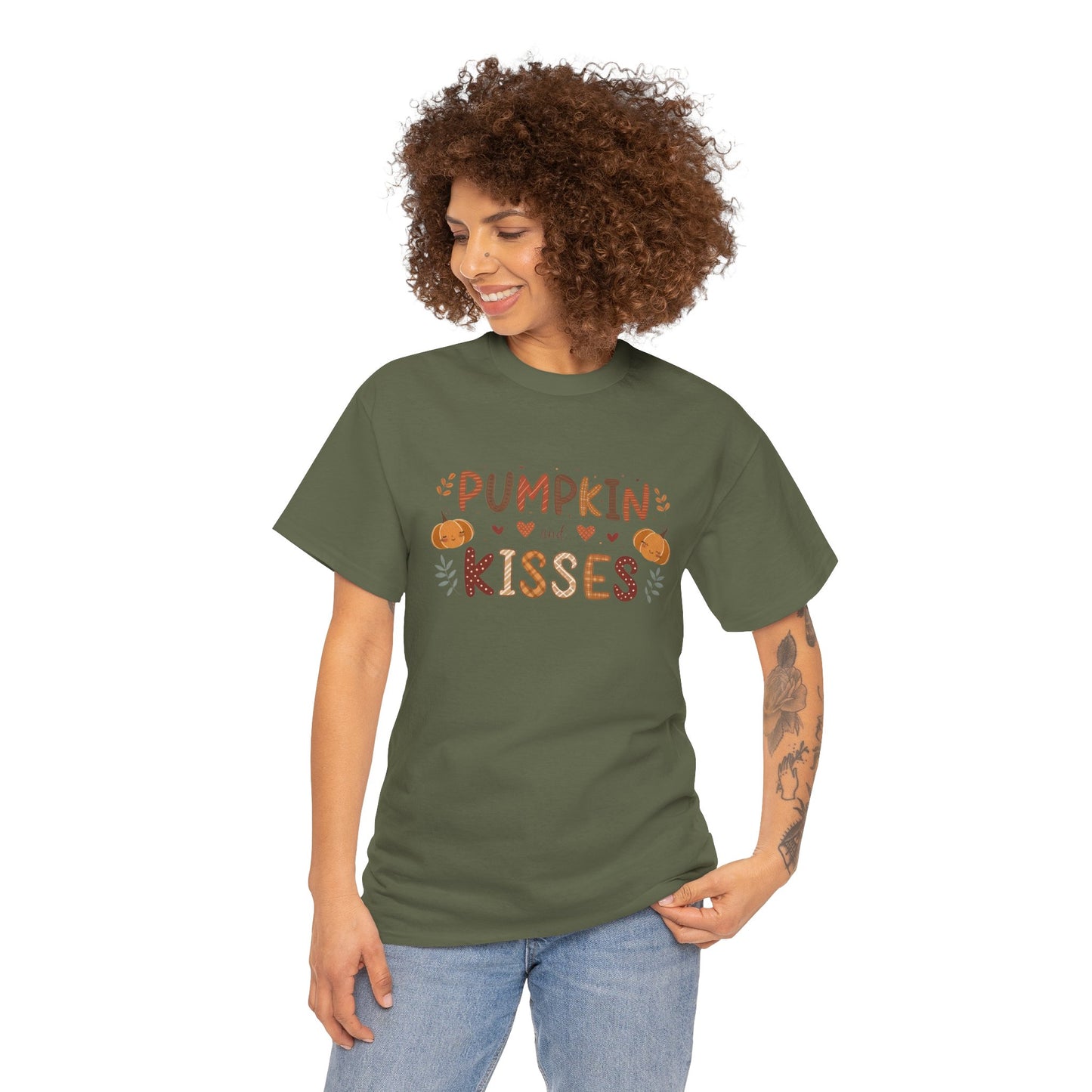 Fall Vibes Unisex Heavy Cotton Tee - Pumpkin Kisses Tee, Autumn Shirt, Halloween Apparel, Cozy Fall Outfit, Seasonal Gift
