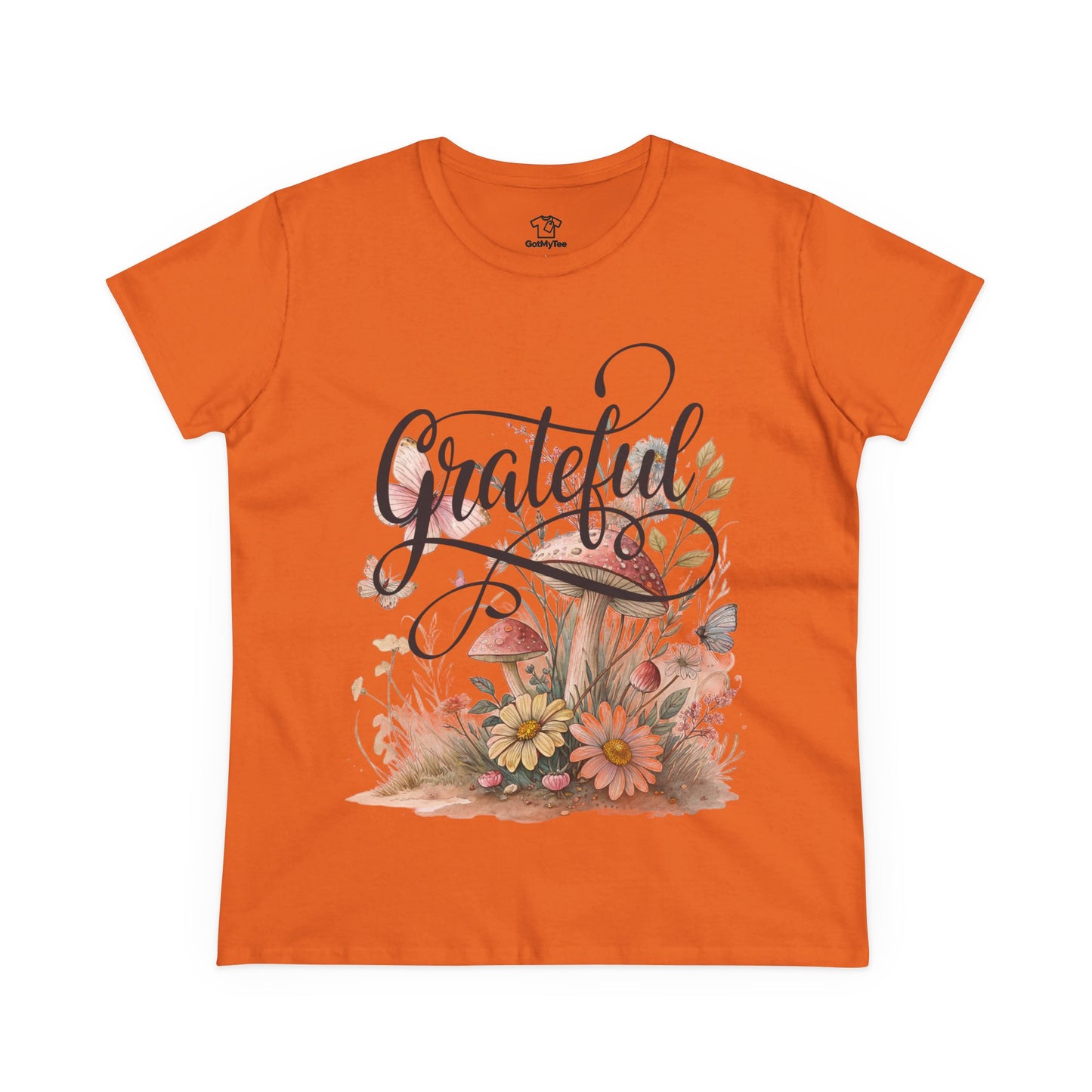 Grateful Women's Cotton Tee, Vintage Style Tee, Flower Tee, Gift for Her, Daily Wear, Nature Lover Shirt
