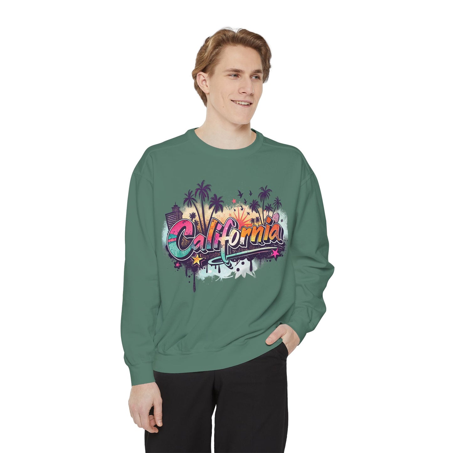 California Vibes Garment-Dyed Sweatshirt, Cozy Unisex Sweatshirt, Summer Apparel, Travel Gift, Beachwear, Casual Outfit
