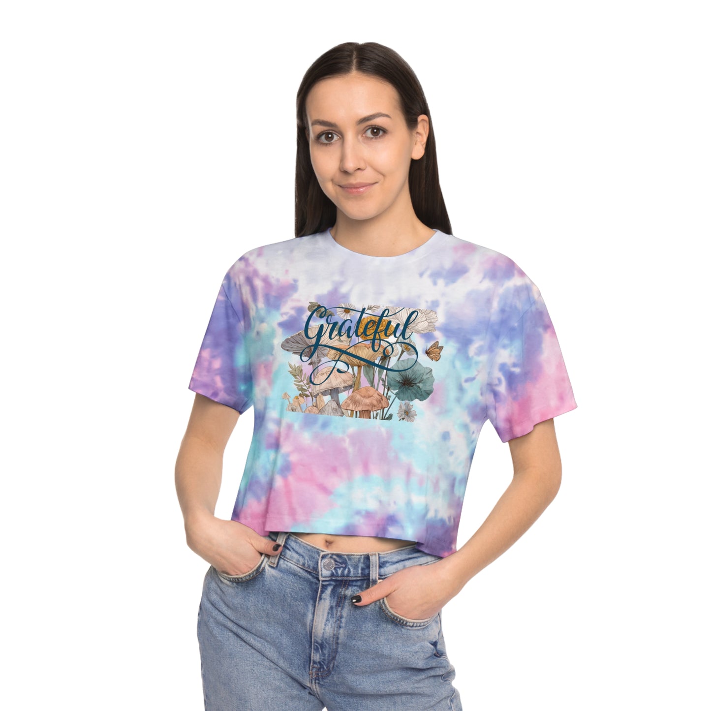 Grateful Women's Tie-Dye Crop Tee, Boho Chic Top, Summer Fashion, Gift for Her, Relaxed Fit Shirt