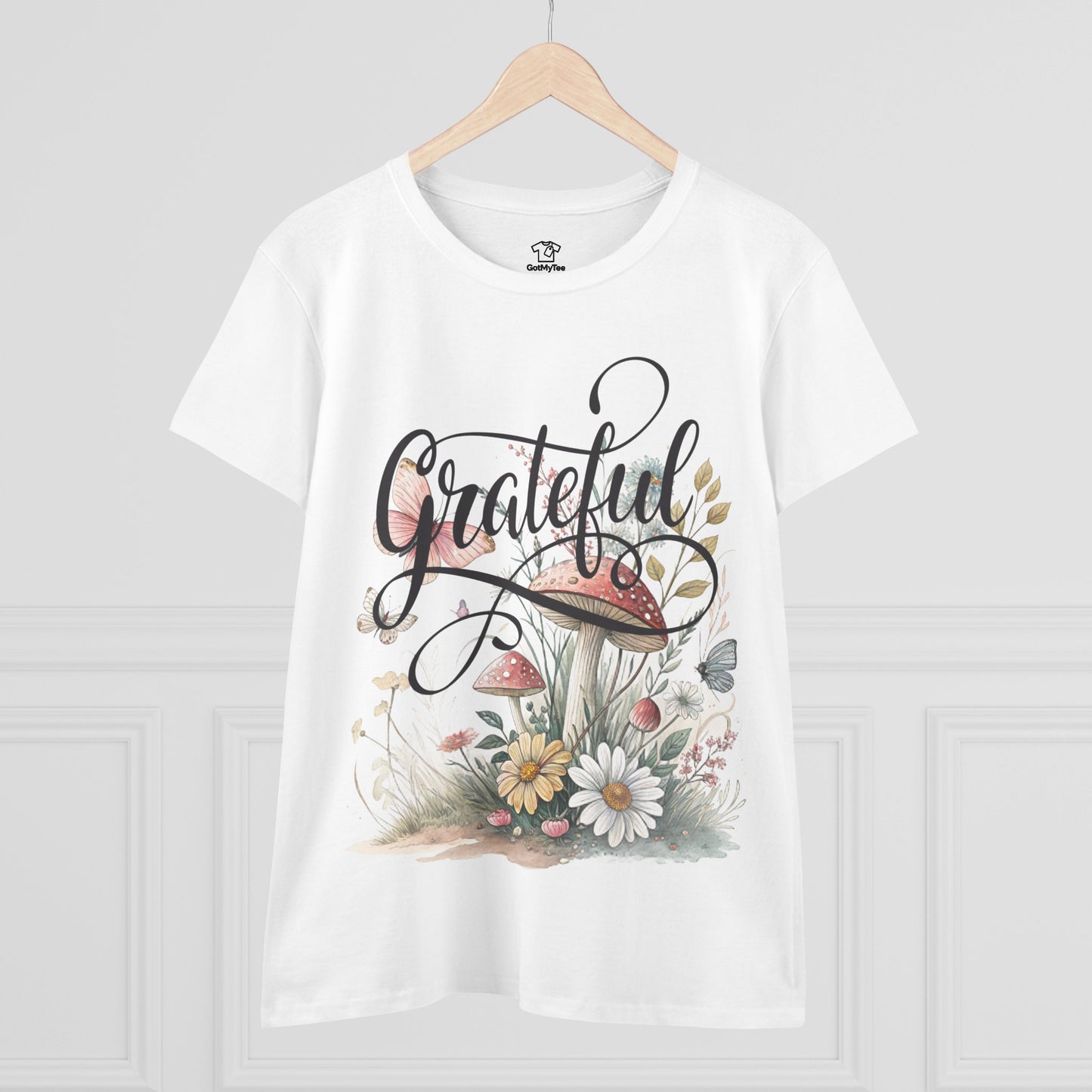 Grateful Women's Cotton Tee, Vintage Style Tee, Flower Tee, Gift for Her, Daily Wear, Nature Lover Shirt