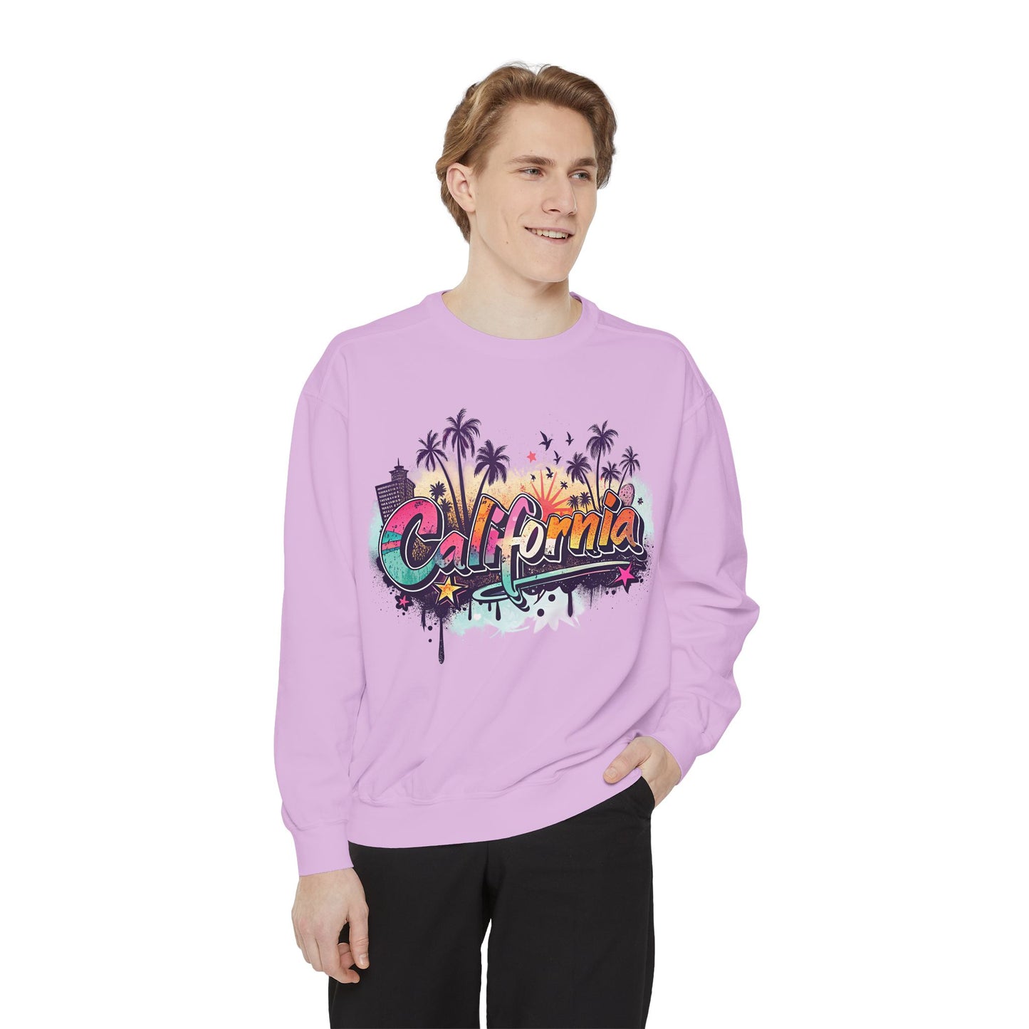 California Vibes Garment-Dyed Sweatshirt, Cozy Unisex Sweatshirt, Summer Apparel, Travel Gift, Beachwear, Casual Outfit