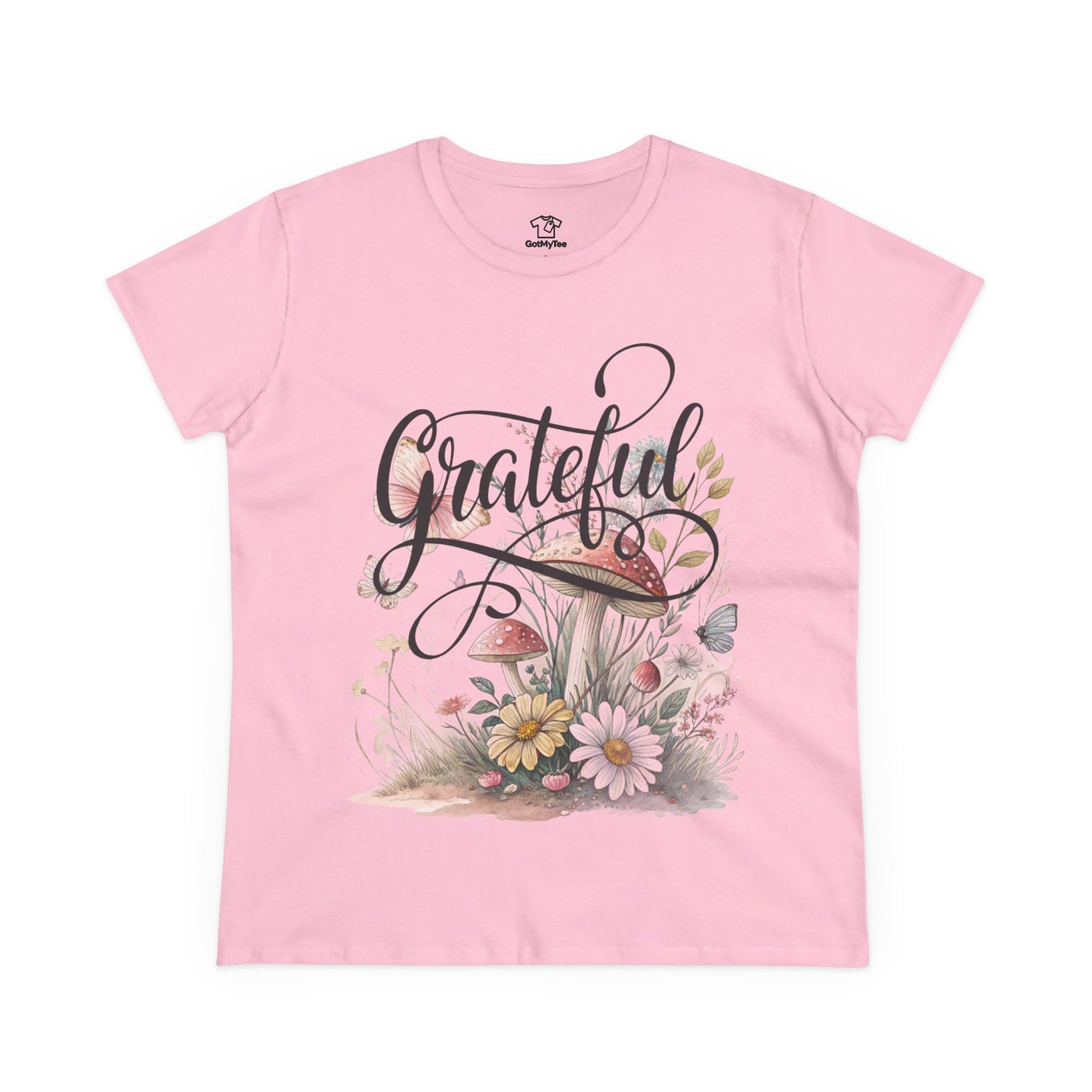 Grateful Women's Cotton Tee, Vintage Style Tee, Flower Tee, Gift for Her, Daily Wear, Nature Lover Shirt