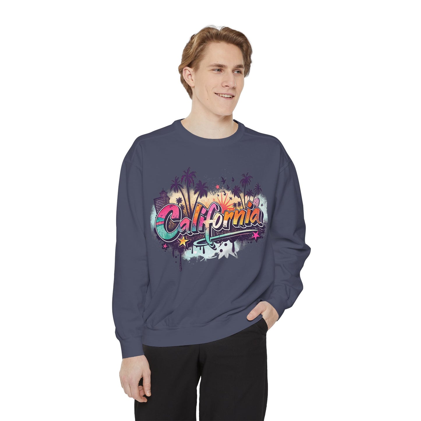 California Vibes Garment-Dyed Sweatshirt, Cozy Unisex Sweatshirt, Summer Apparel, Travel Gift, Beachwear, Casual Outfit