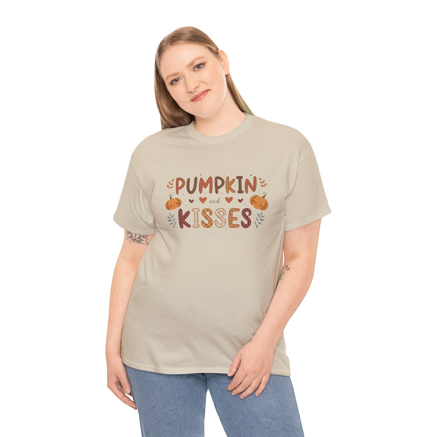 Fall Vibes Unisex Heavy Cotton Tee - Pumpkin Kisses Tee, Autumn Shirt, Halloween Apparel, Cozy Fall Outfit, Seasonal Gift