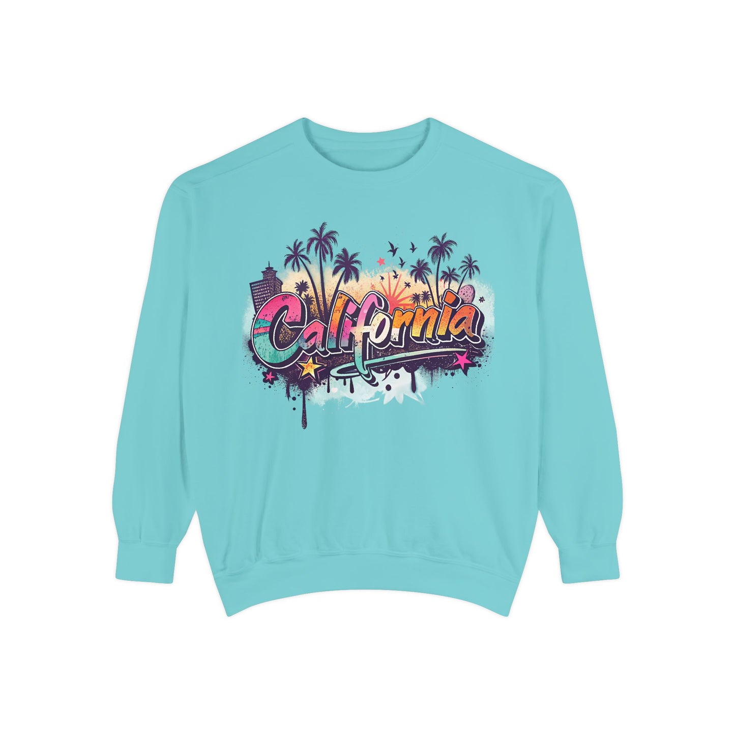 California Vibes Garment-Dyed Sweatshirt, Cozy Unisex Sweatshirt, Summer Apparel, Travel Gift, Beachwear, Casual Outfit