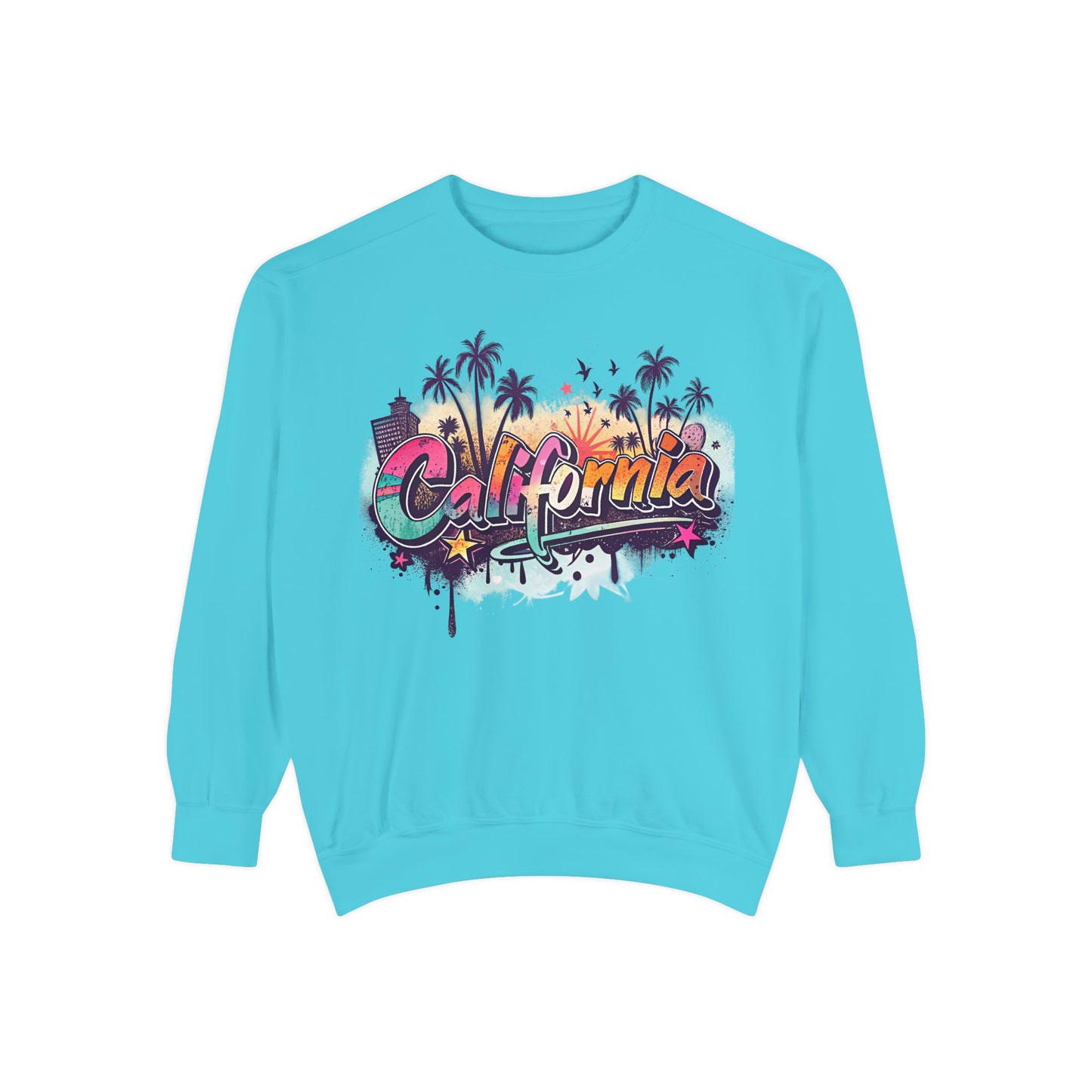 California Vibes Garment-Dyed Sweatshirt, Cozy Unisex Sweatshirt, Summer Apparel, Travel Gift, Beachwear, Casual Outfit