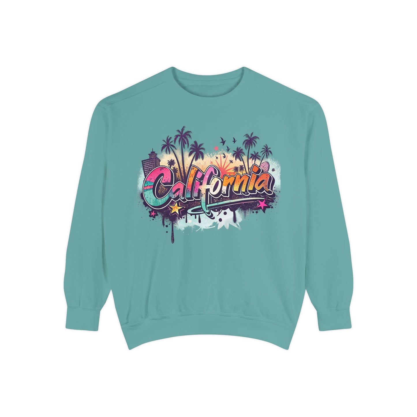 California Vibes Garment-Dyed Sweatshirt, Cozy Unisex Sweatshirt, Summer Apparel, Travel Gift, Beachwear, Casual Outfit