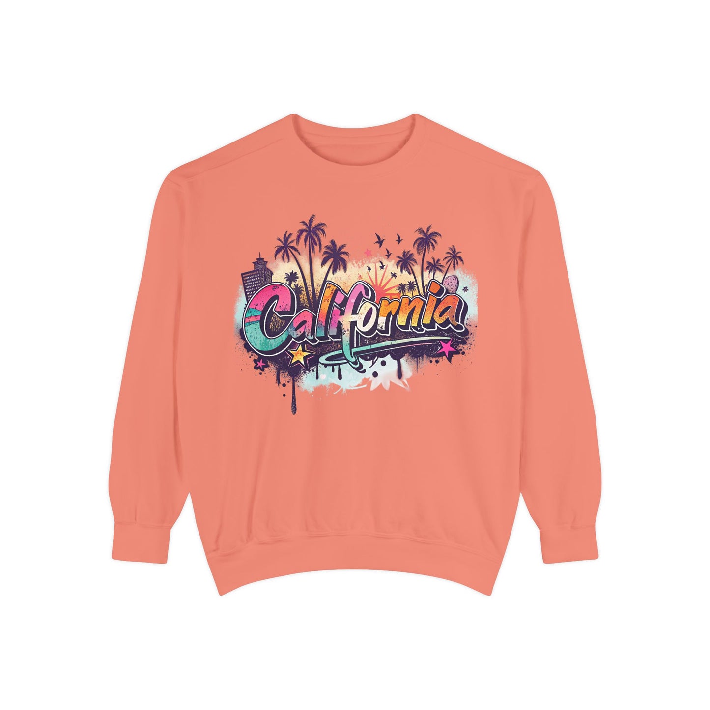 California Vibes Garment-Dyed Sweatshirt, Cozy Unisex Sweatshirt, Summer Apparel, Travel Gift, Beachwear, Casual Outfit