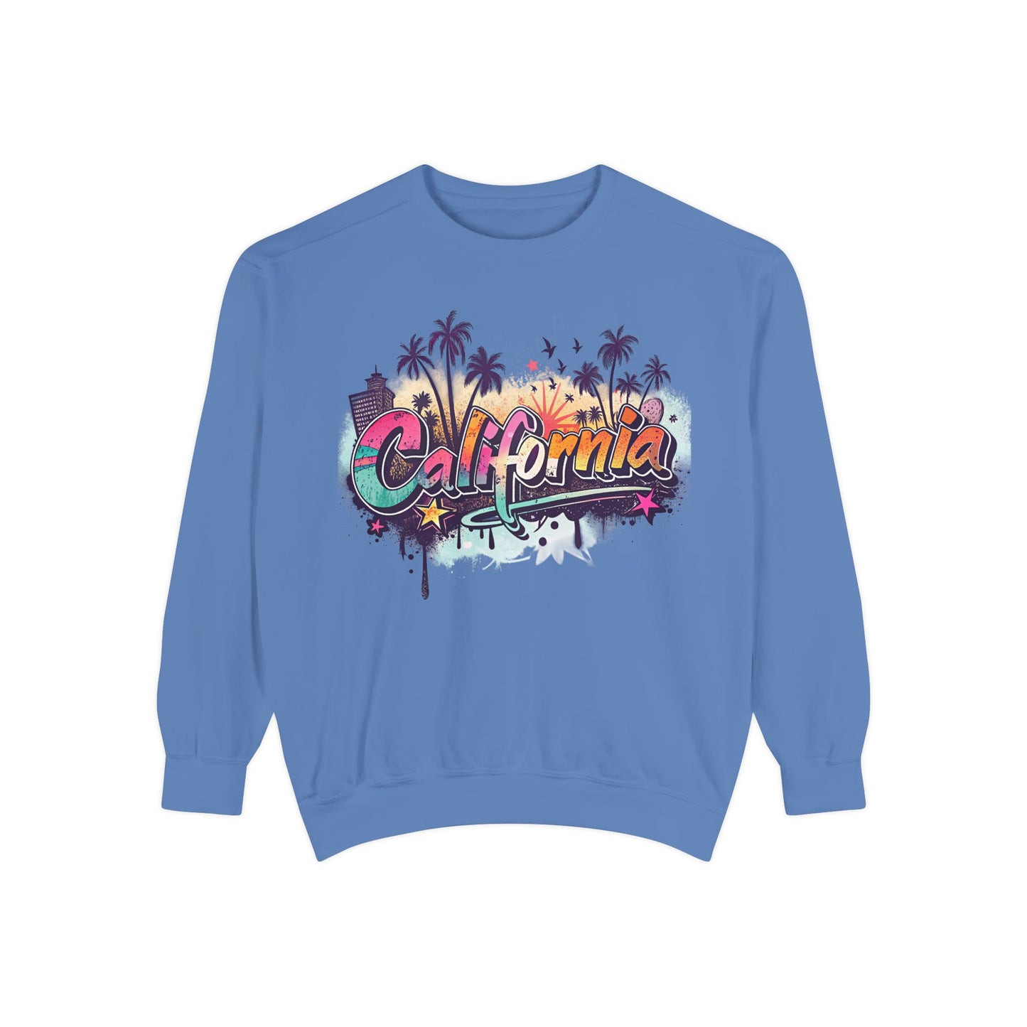 California Vibes Garment-Dyed Sweatshirt, Cozy Unisex Sweatshirt, Summer Apparel, Travel Gift, Beachwear, Casual Outfit