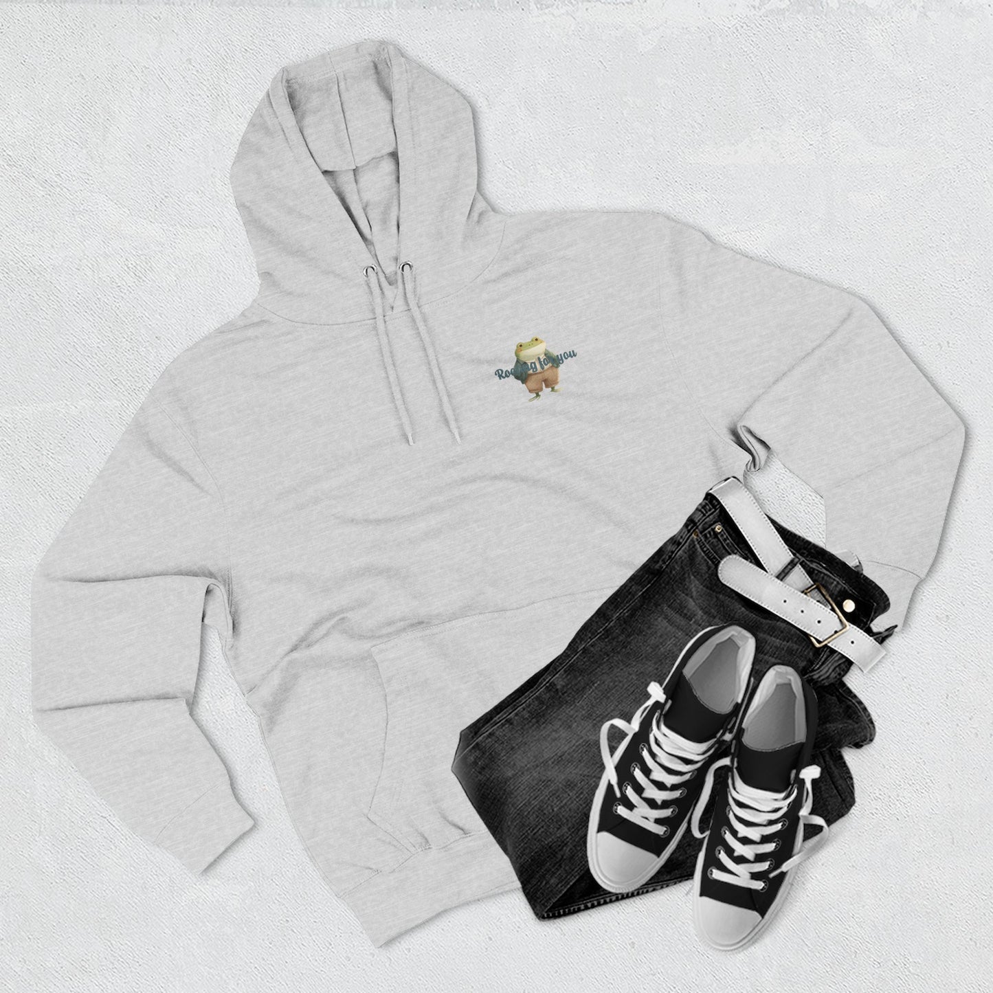 Encouraging Frog Fleece Hoodie, Gift for Friends, Motivational Apparel, Cute Animal Sweatshirt, Supportive Layering Piece