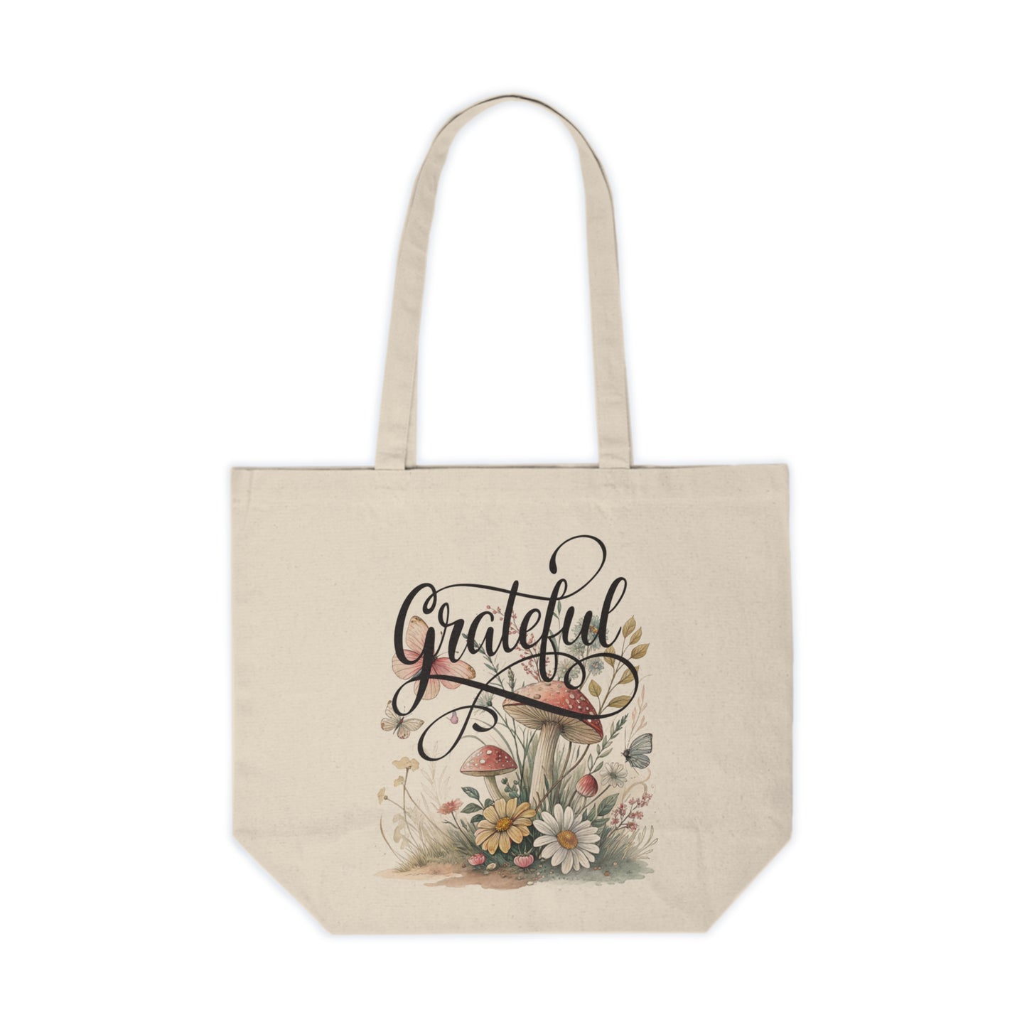 Grateful Floral Canvas Shopping Tote | Eco-Friendly Bag for Groceries, Gifts, and Everyday Use