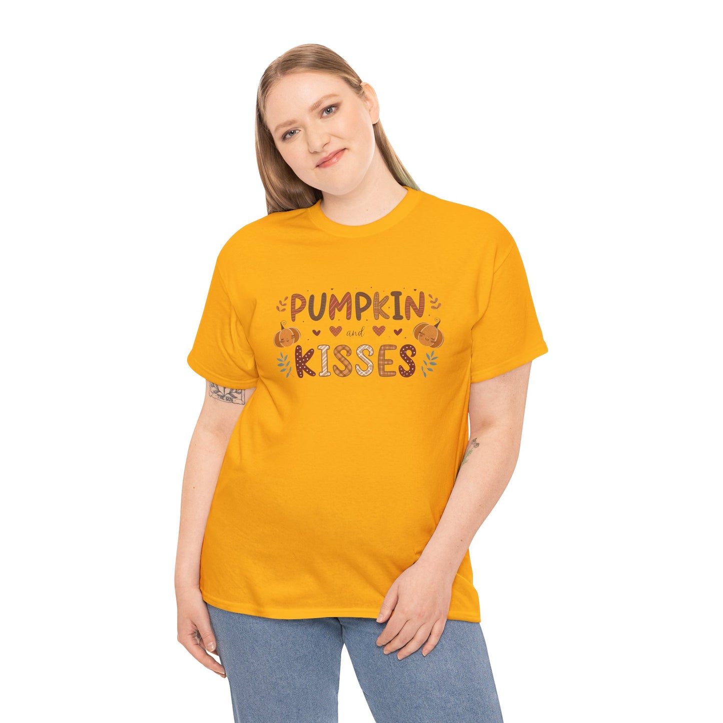 Fall Vibes Unisex Heavy Cotton Tee - Pumpkin Kisses Tee, Autumn Shirt, Halloween Apparel, Cozy Fall Outfit, Seasonal Gift