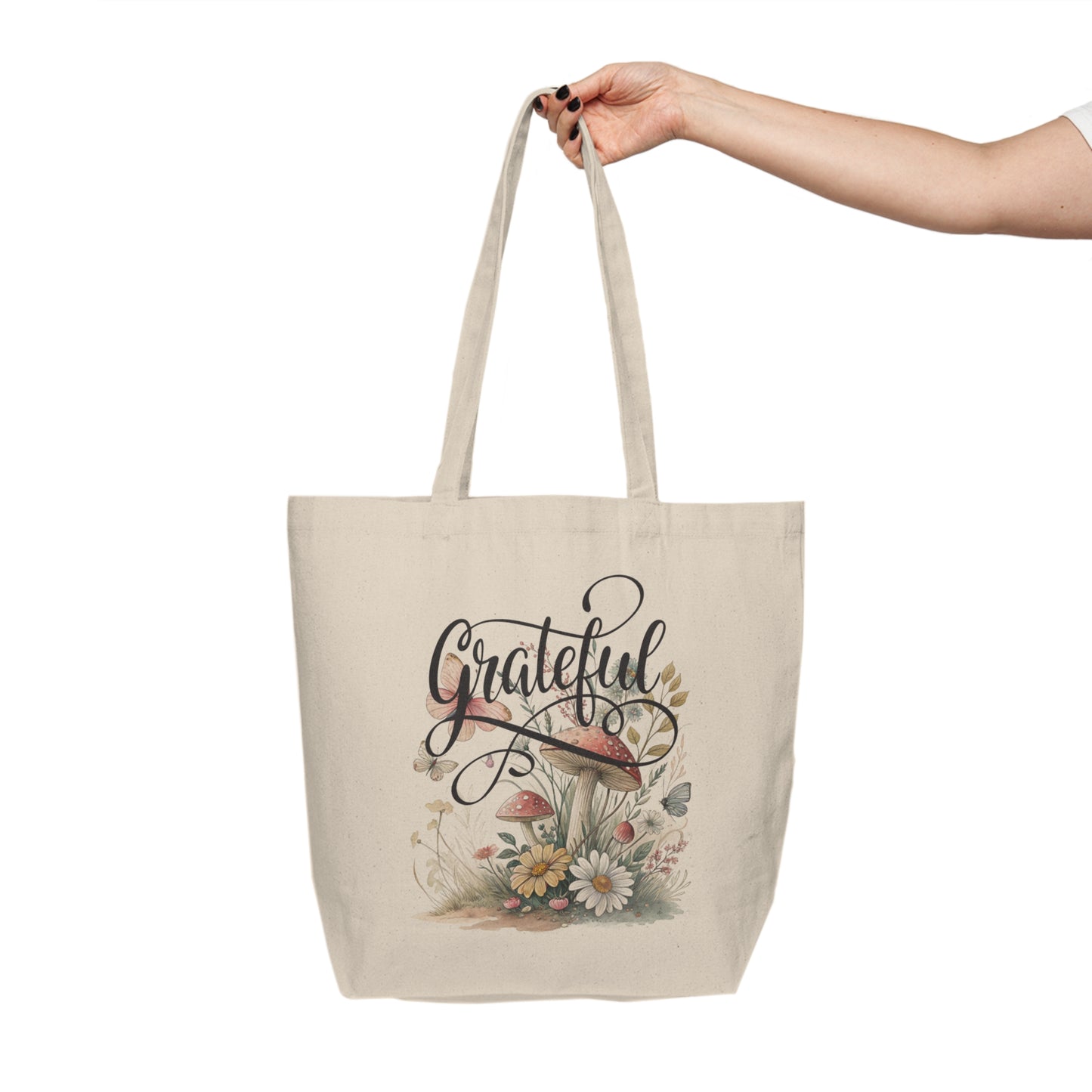 Grateful Floral Canvas Shopping Tote | Eco-Friendly Bag for Groceries, Gifts, and Everyday Use
