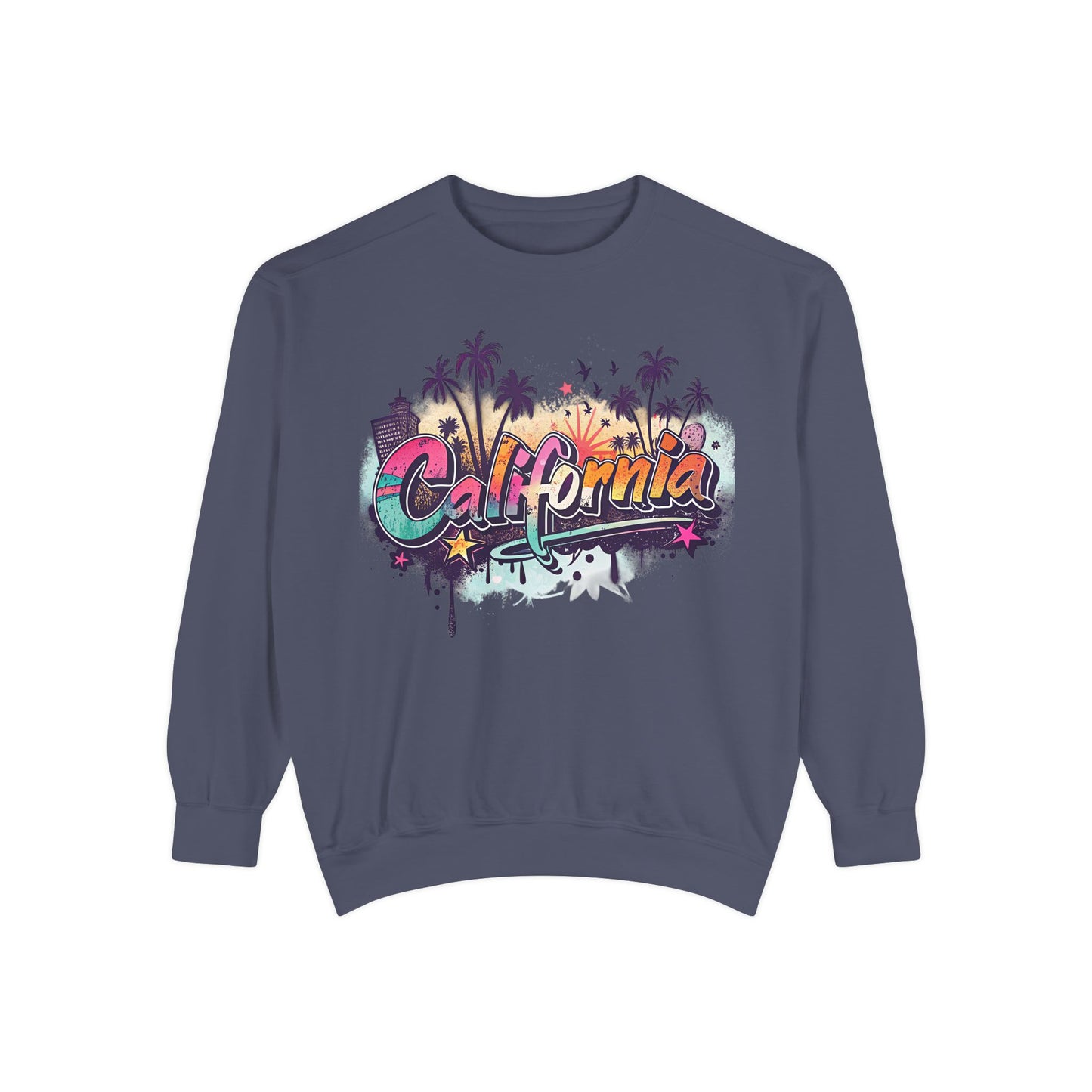 California Vibes Garment-Dyed Sweatshirt, Cozy Unisex Sweatshirt, Summer Apparel, Travel Gift, Beachwear, Casual Outfit