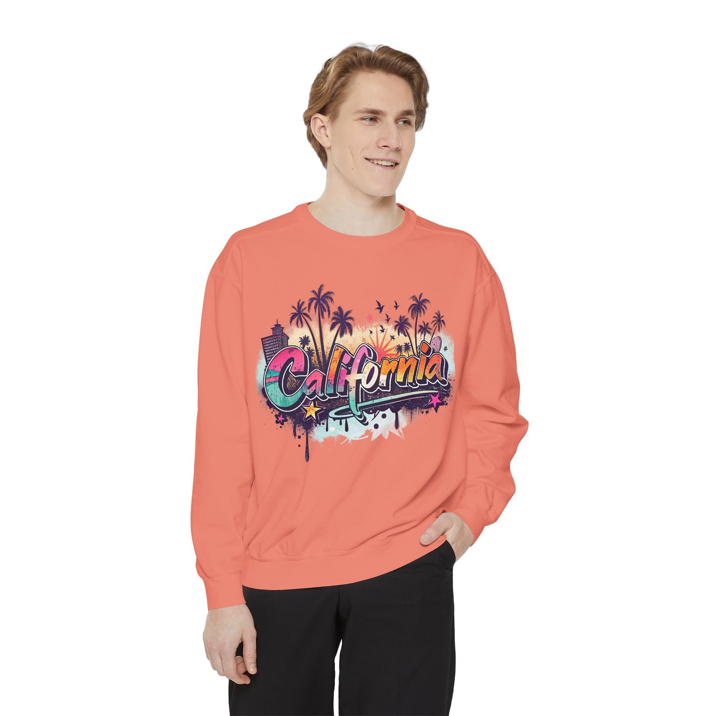 California Vibes Garment-Dyed Sweatshirt, Cozy Unisex Sweatshirt, Summer Apparel, Travel Gift, Beachwear, Casual Outfit