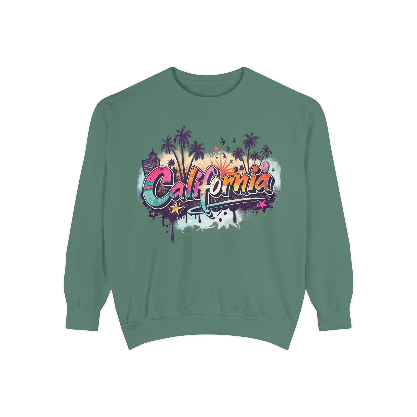 California Vibes Garment-Dyed Sweatshirt, Cozy Unisex Sweatshirt, Summer Apparel, Travel Gift, Beachwear, Casual Outfit