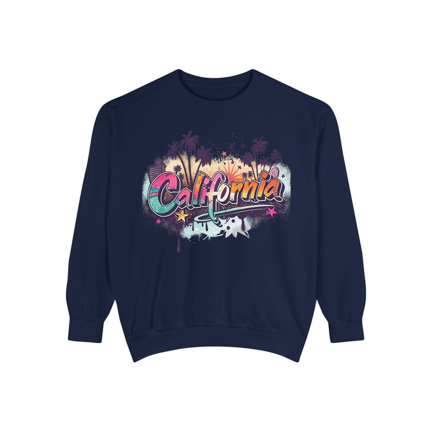 California Vibes Garment-Dyed Sweatshirt, Cozy Unisex Sweatshirt, Summer Apparel, Travel Gift, Beachwear, Casual Outfit