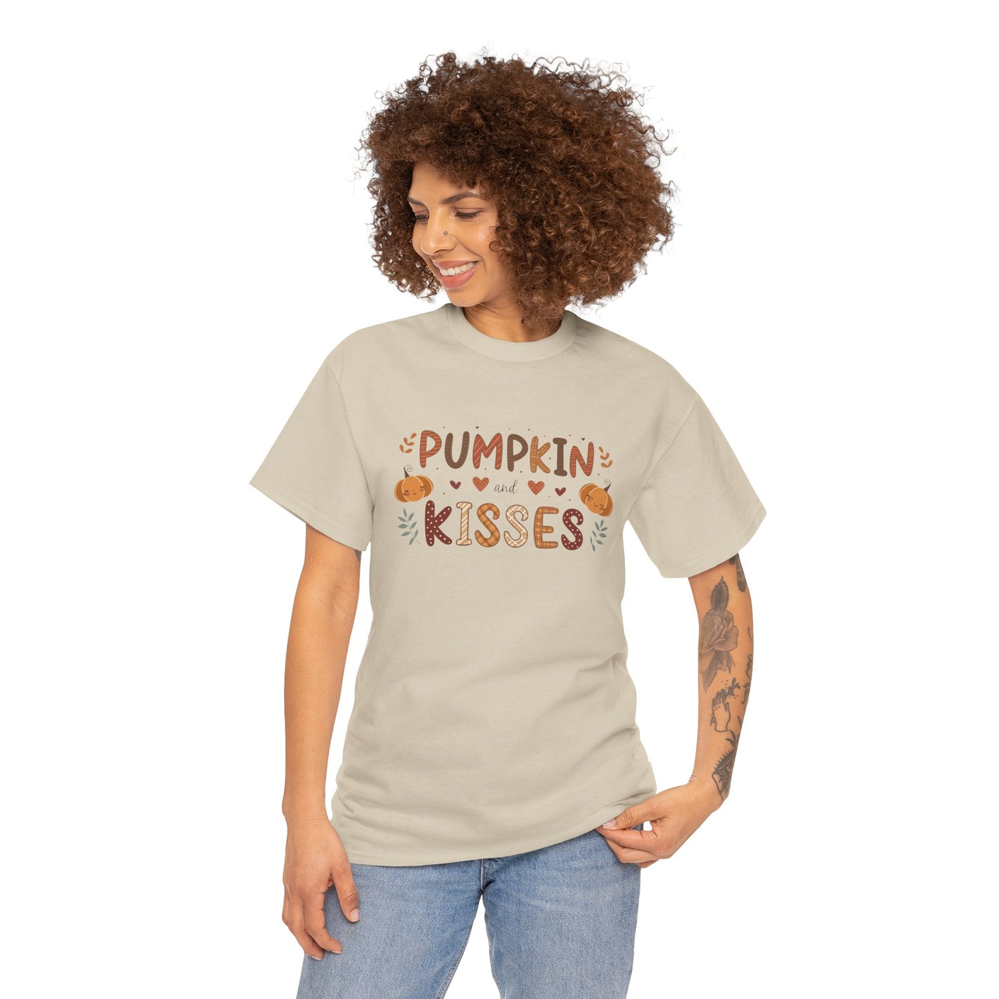 Fall Vibes Unisex Heavy Cotton Tee - Pumpkin Kisses Tee, Autumn Shirt, Halloween Apparel, Cozy Fall Outfit, Seasonal Gift