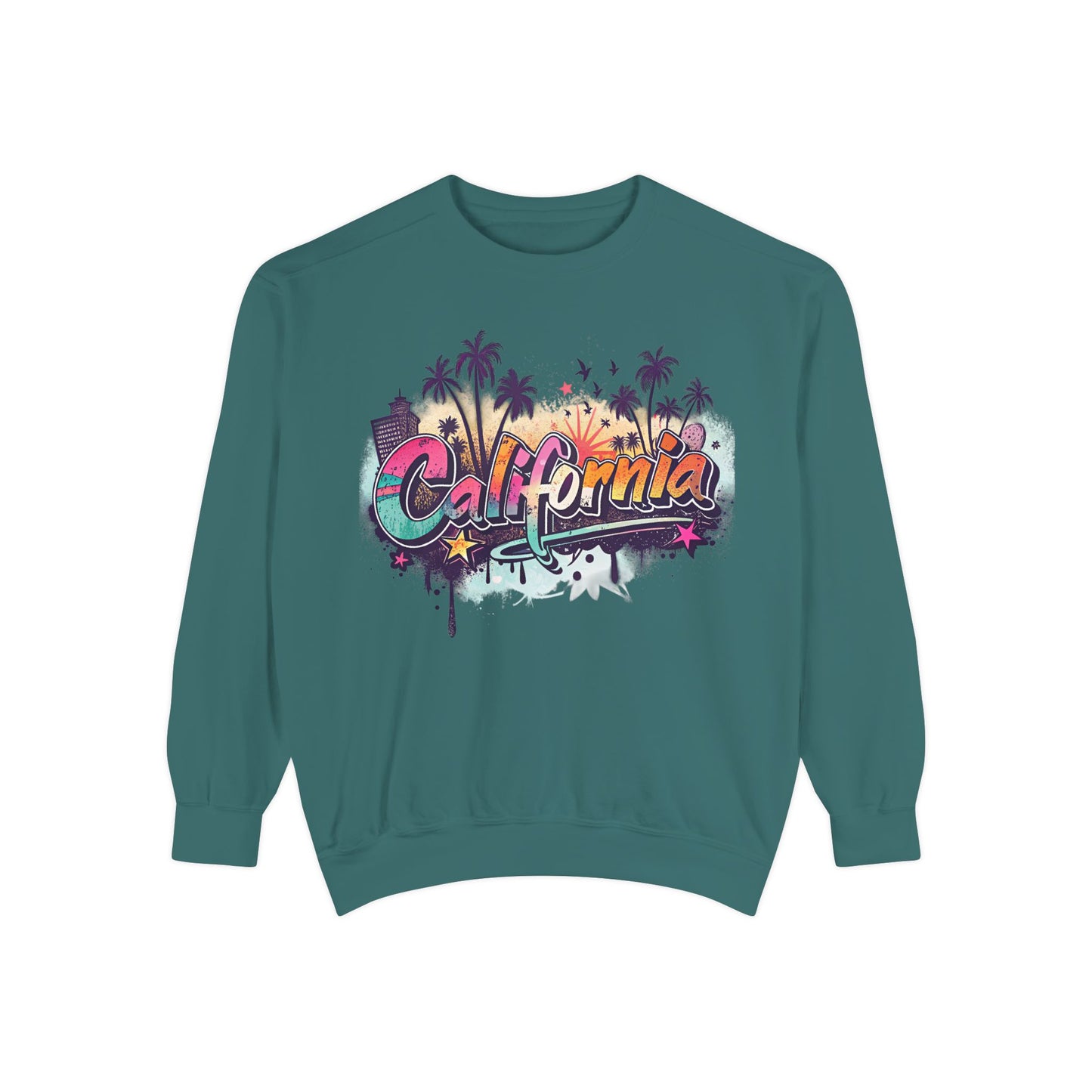 California Vibes Garment-Dyed Sweatshirt, Cozy Unisex Sweatshirt, Summer Apparel, Travel Gift, Beachwear, Casual Outfit