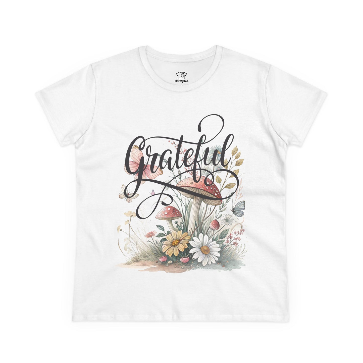 Grateful Women's Cotton Tee, Vintage Style Tee, Flower Tee, Gift for Her, Daily Wear, Nature Lover Shirt