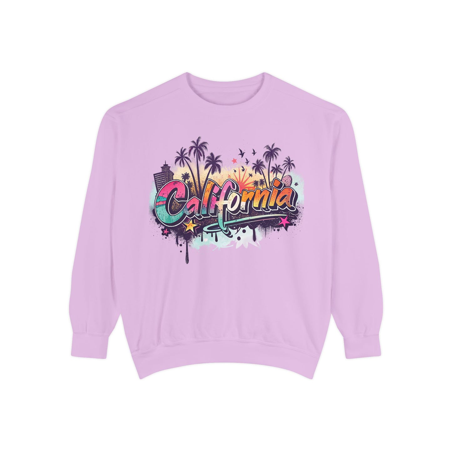 California Vibes Garment-Dyed Sweatshirt, Cozy Unisex Sweatshirt, Summer Apparel, Travel Gift, Beachwear, Casual Outfit