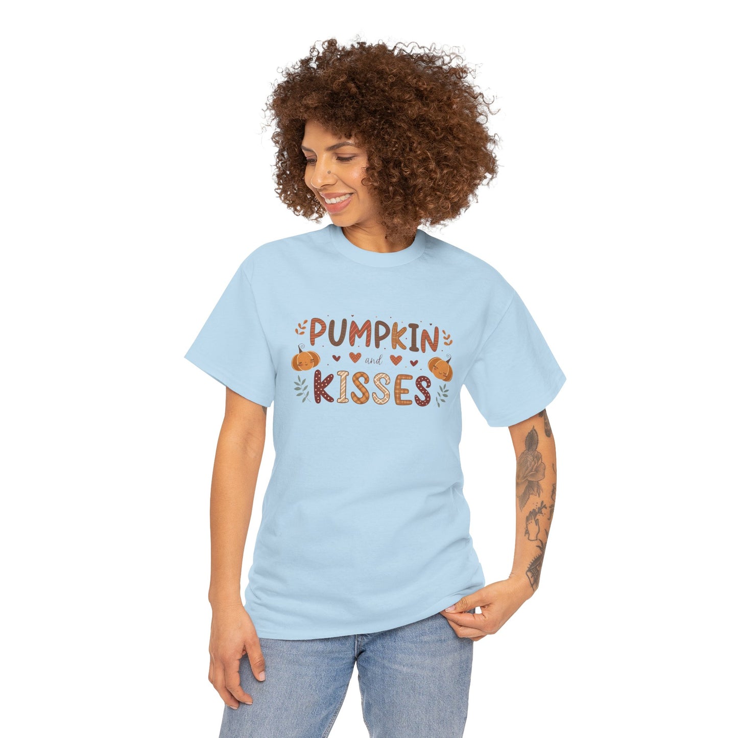 Fall Vibes Unisex Heavy Cotton Tee - Pumpkin Kisses Tee, Autumn Shirt, Halloween Apparel, Cozy Fall Outfit, Seasonal Gift