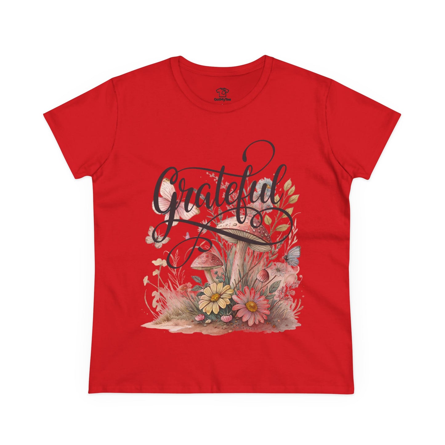 Grateful Women's Cotton Tee, Vintage Style Tee, Flower Tee, Gift for Her, Daily Wear, Nature Lover Shirt