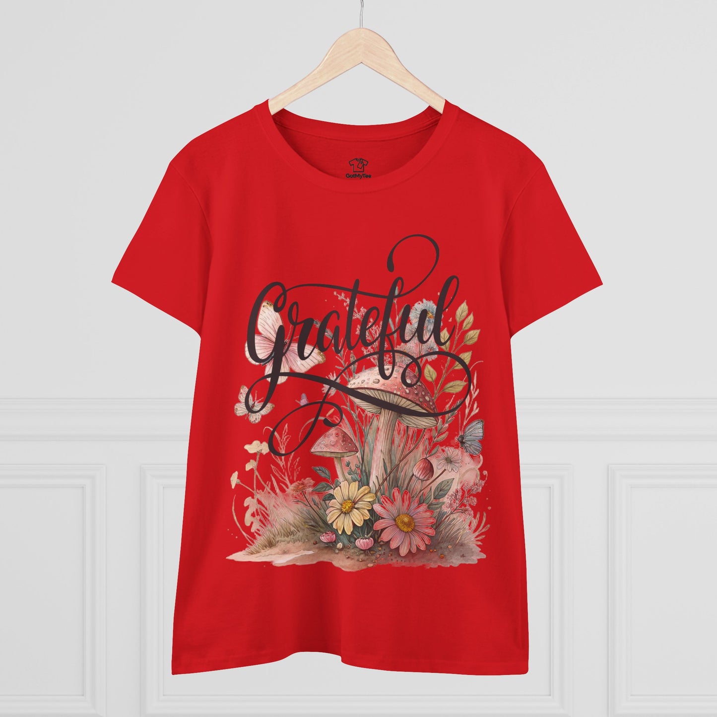 Grateful Women's Cotton Tee, Vintage Style Tee, Flower Tee, Gift for Her, Daily Wear, Nature Lover Shirt