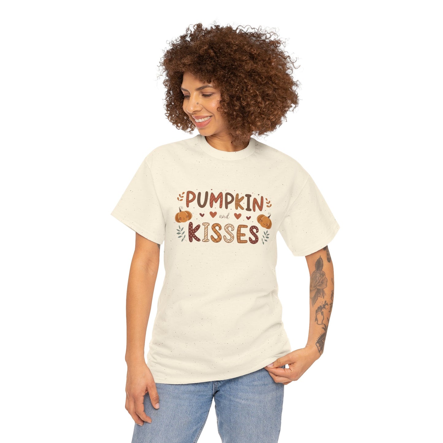 Fall Vibes Unisex Heavy Cotton Tee - Pumpkin Kisses Tee, Autumn Shirt, Halloween Apparel, Cozy Fall Outfit, Seasonal Gift