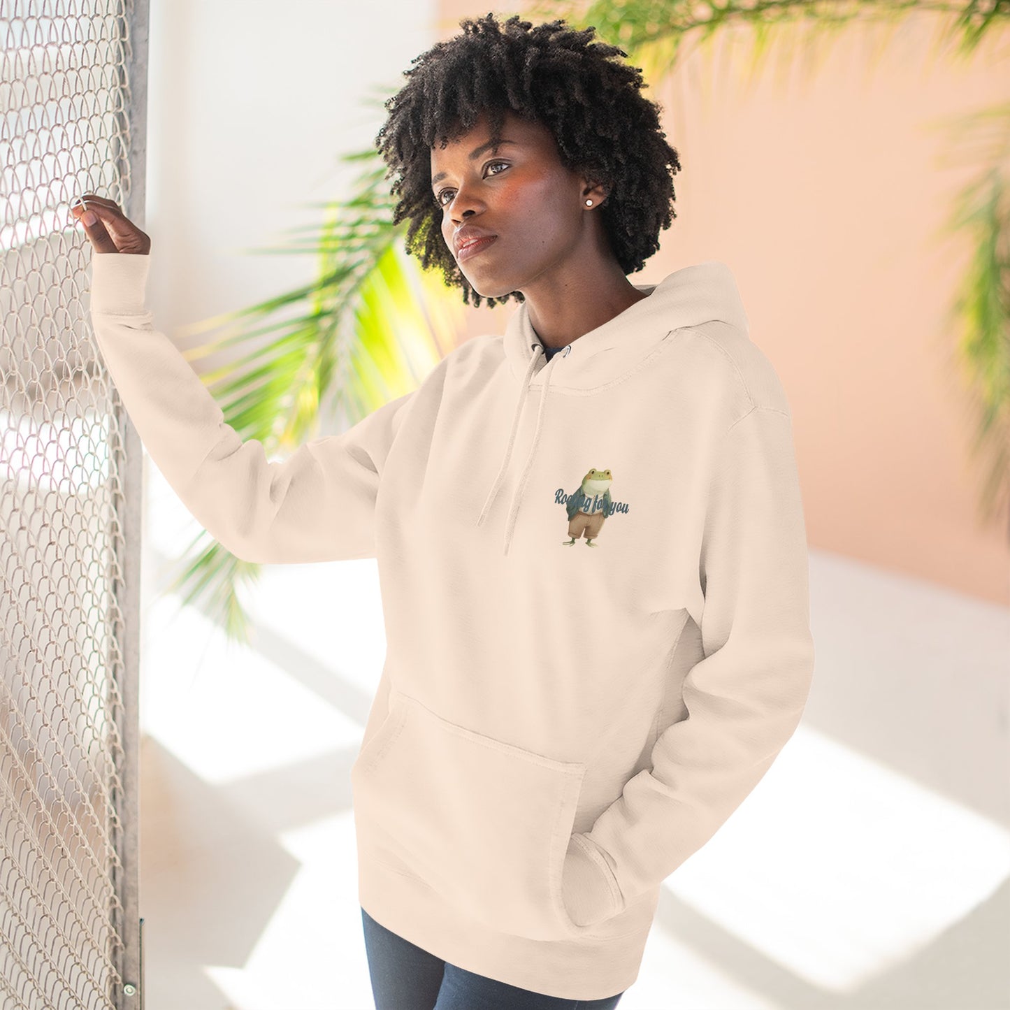 Encouraging Frog Fleece Hoodie, Gift for Friends, Motivational Apparel, Cute Animal Sweatshirt, Supportive Layering Piece