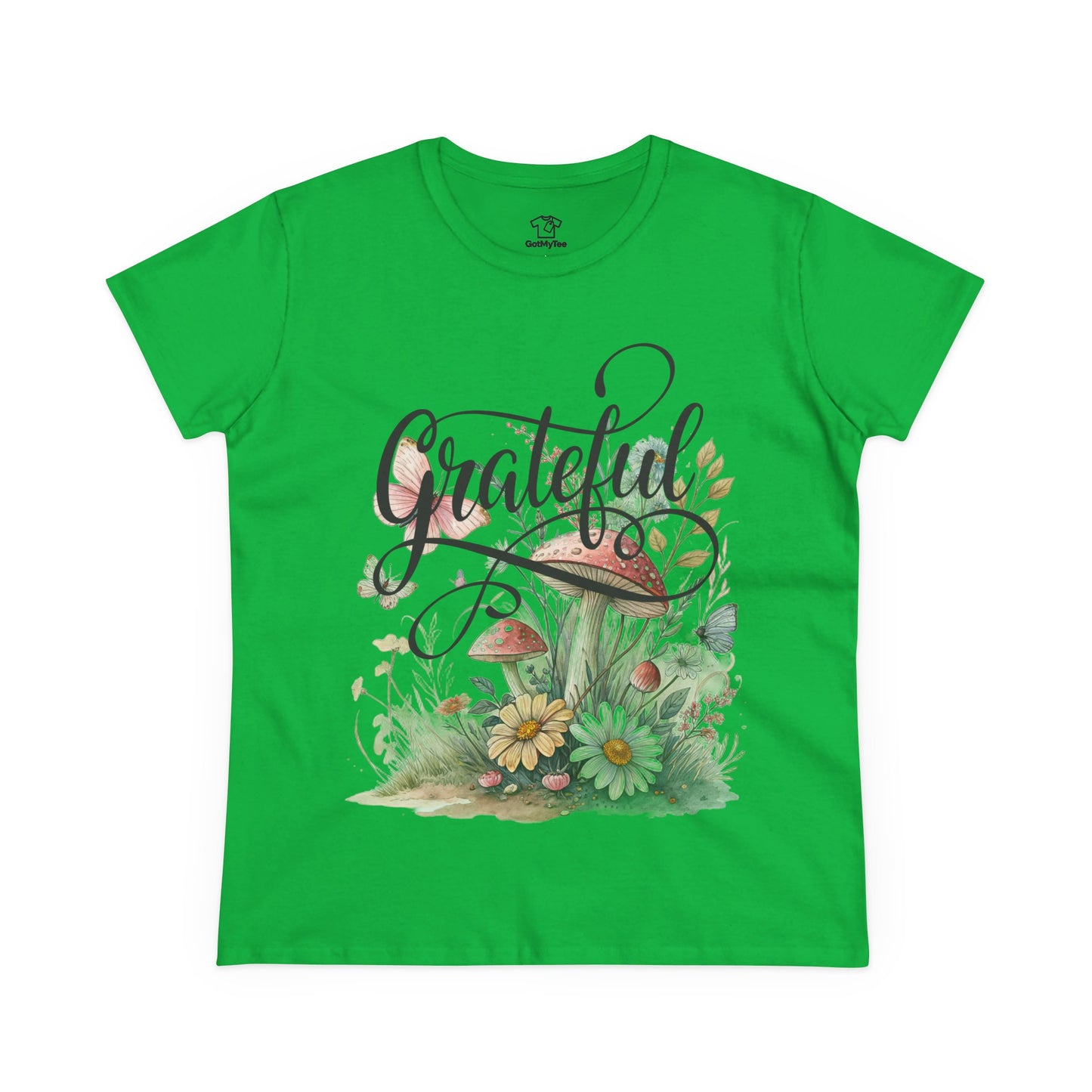 Grateful Women's Cotton Tee, Vintage Style Tee, Flower Tee, Gift for Her, Daily Wear, Nature Lover Shirt
