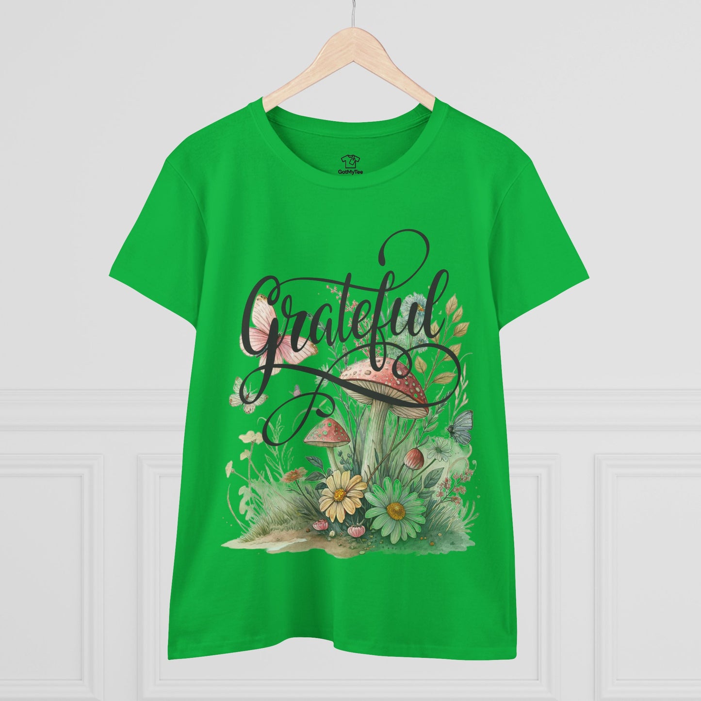 Grateful Women's Cotton Tee, Vintage Style Tee, Flower Tee, Gift for Her, Daily Wear, Nature Lover Shirt