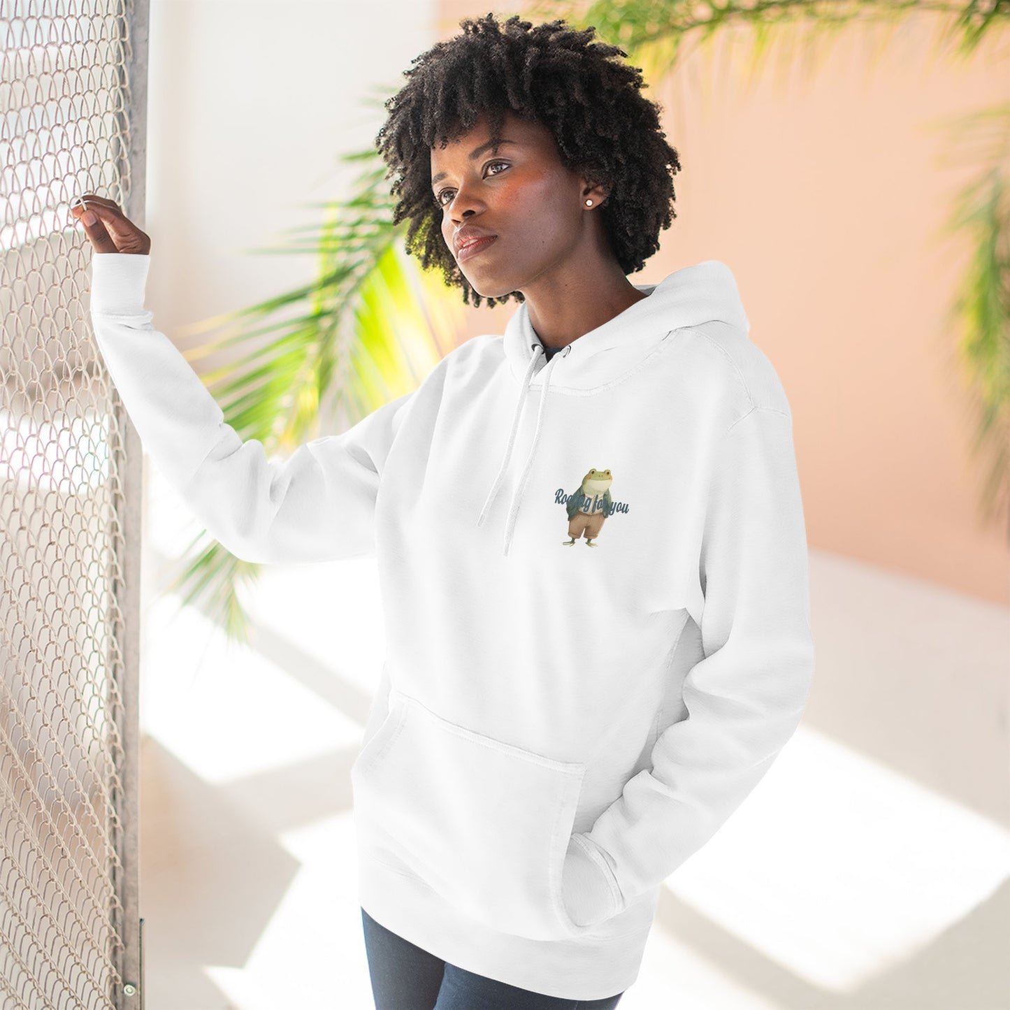 Encouraging Frog Fleece Hoodie, Gift for Friends, Motivational Apparel, Cute Animal Sweatshirt, Supportive Layering Piece