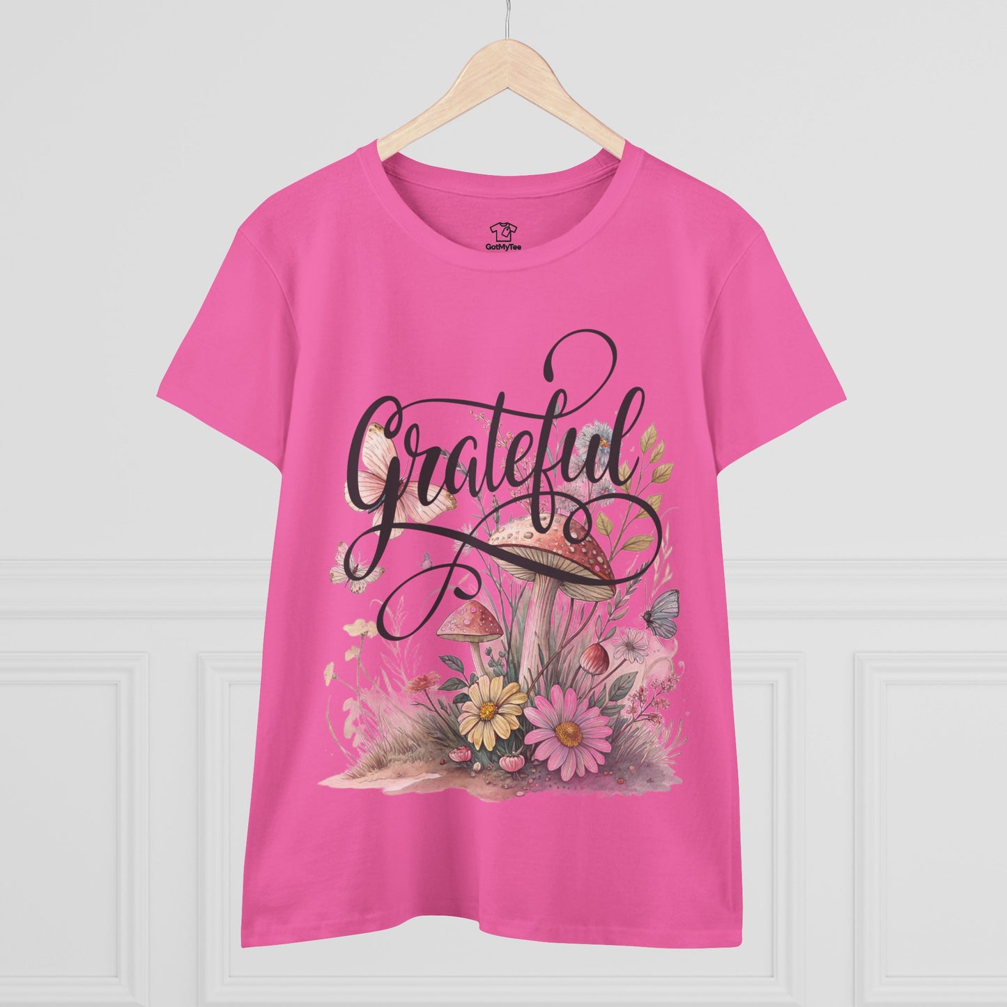 Grateful Women's Cotton Tee, Vintage Style Tee, Flower Tee, Gift for Her, Daily Wear, Nature Lover Shirt