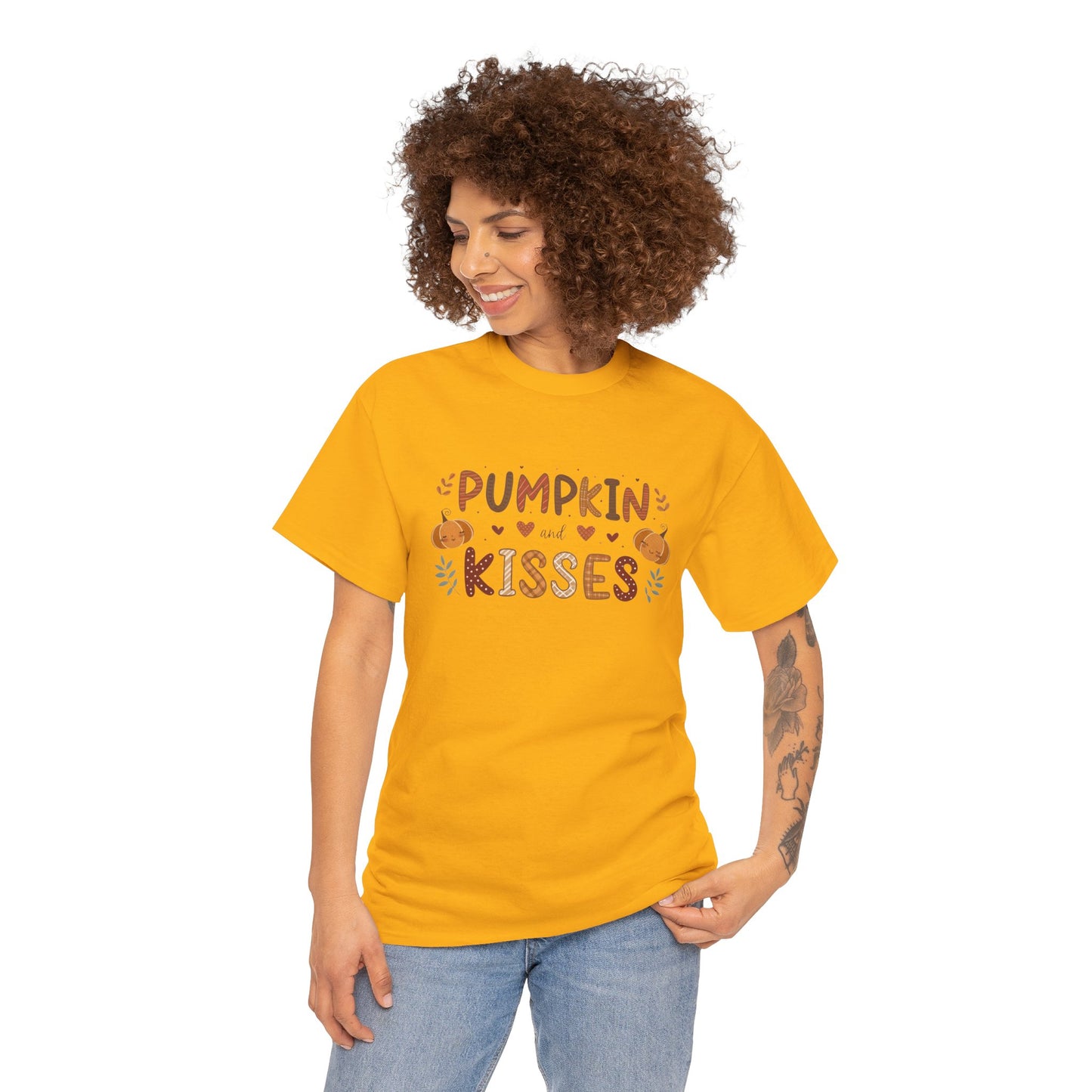 Fall Vibes Unisex Heavy Cotton Tee - Pumpkin Kisses Tee, Autumn Shirt, Halloween Apparel, Cozy Fall Outfit, Seasonal Gift