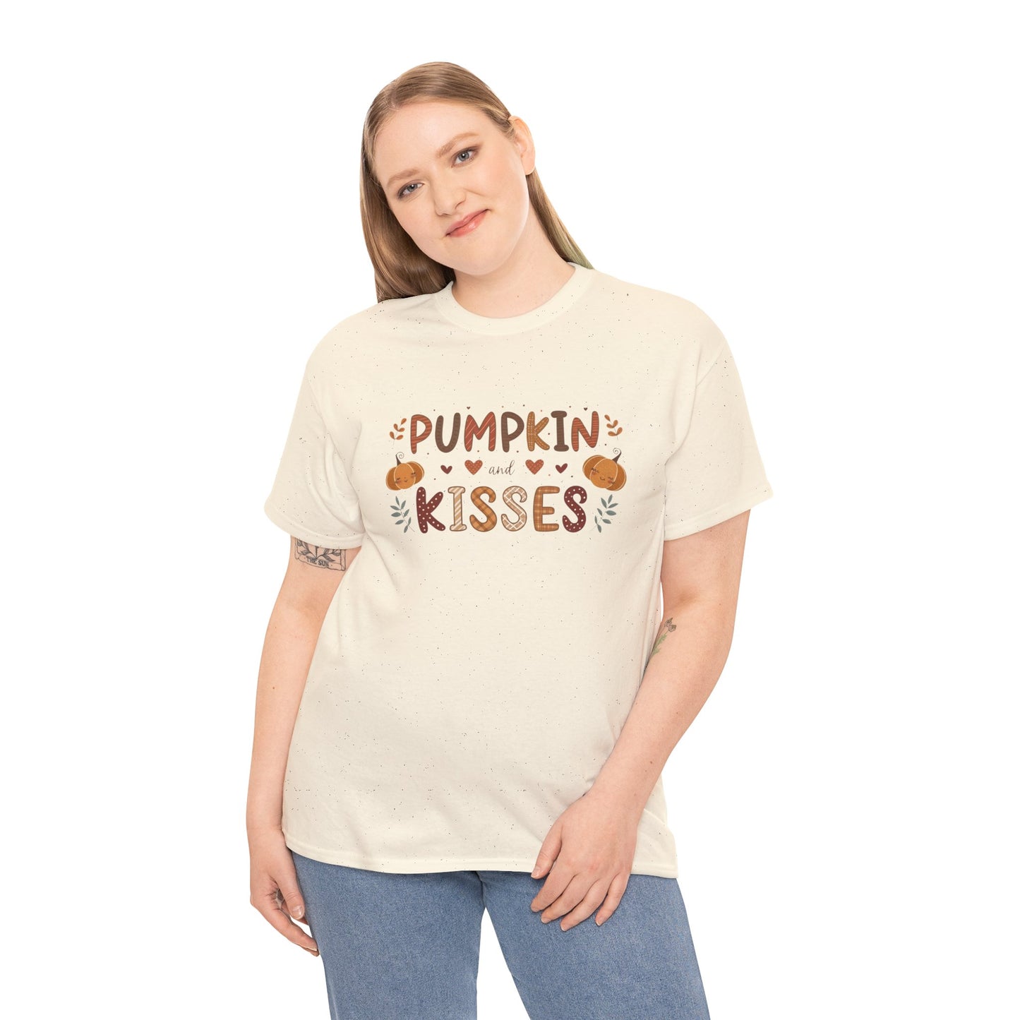 Fall Vibes Unisex Heavy Cotton Tee - Pumpkin Kisses Tee, Autumn Shirt, Halloween Apparel, Cozy Fall Outfit, Seasonal Gift