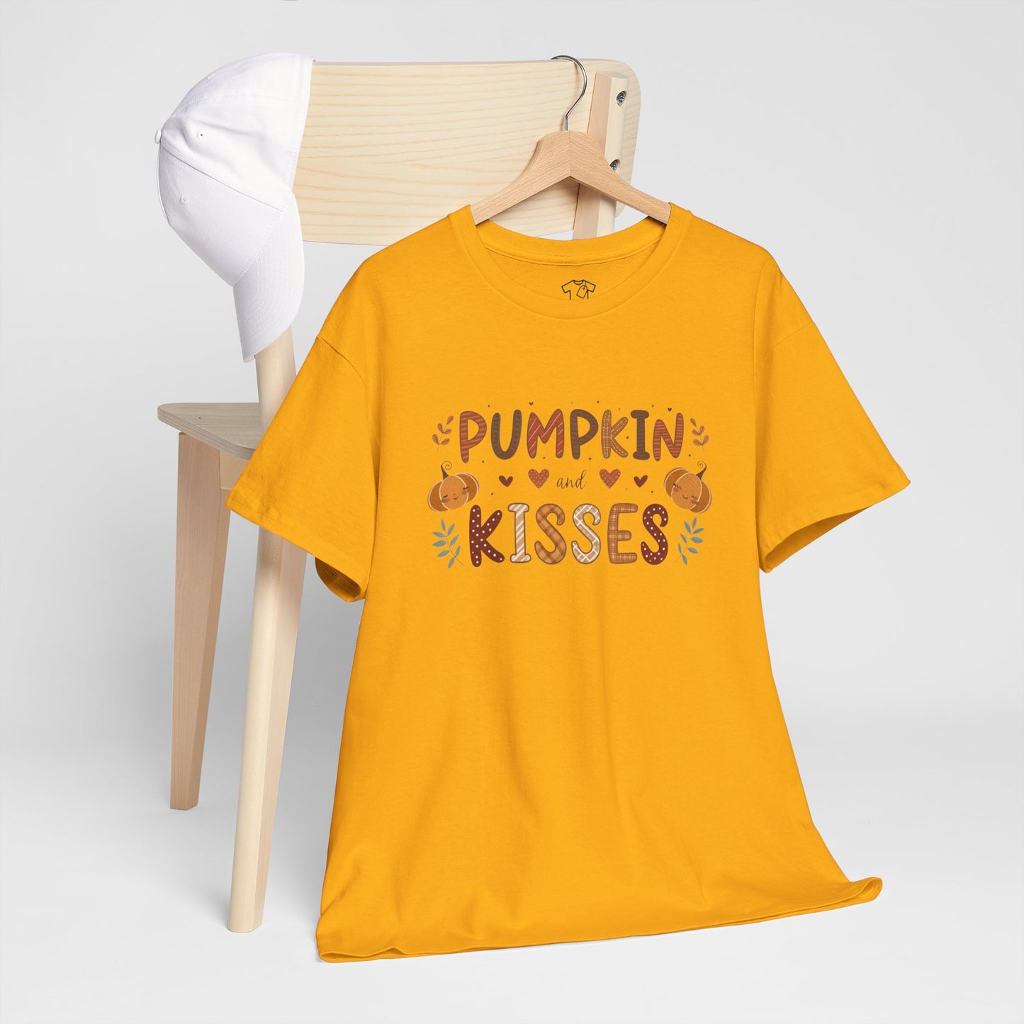 Fall Vibes Unisex Heavy Cotton Tee - Pumpkin Kisses Tee, Autumn Shirt, Halloween Apparel, Cozy Fall Outfit, Seasonal Gift