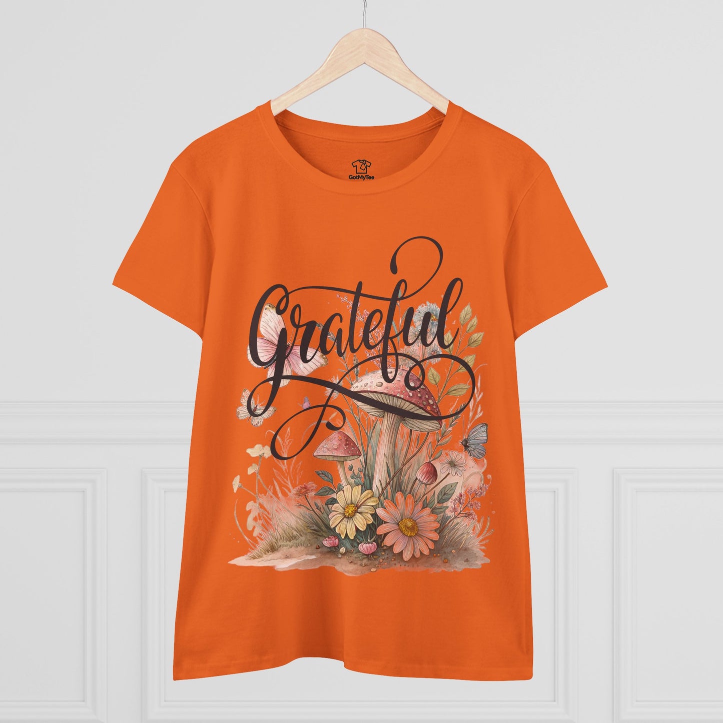 Grateful Women's Cotton Tee, Vintage Style Tee, Flower Tee, Gift for Her, Daily Wear, Nature Lover Shirt
