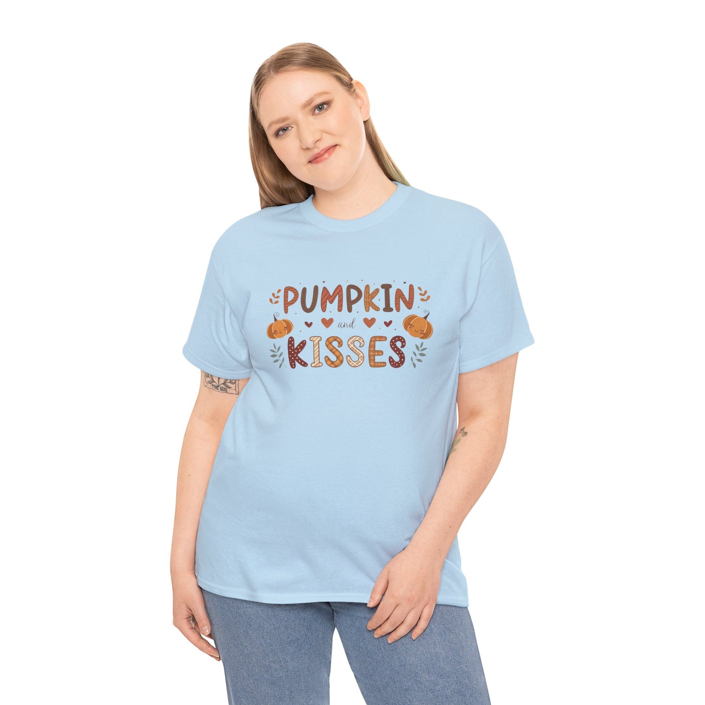 Fall Vibes Unisex Heavy Cotton Tee - Pumpkin Kisses Tee, Autumn Shirt, Halloween Apparel, Cozy Fall Outfit, Seasonal Gift